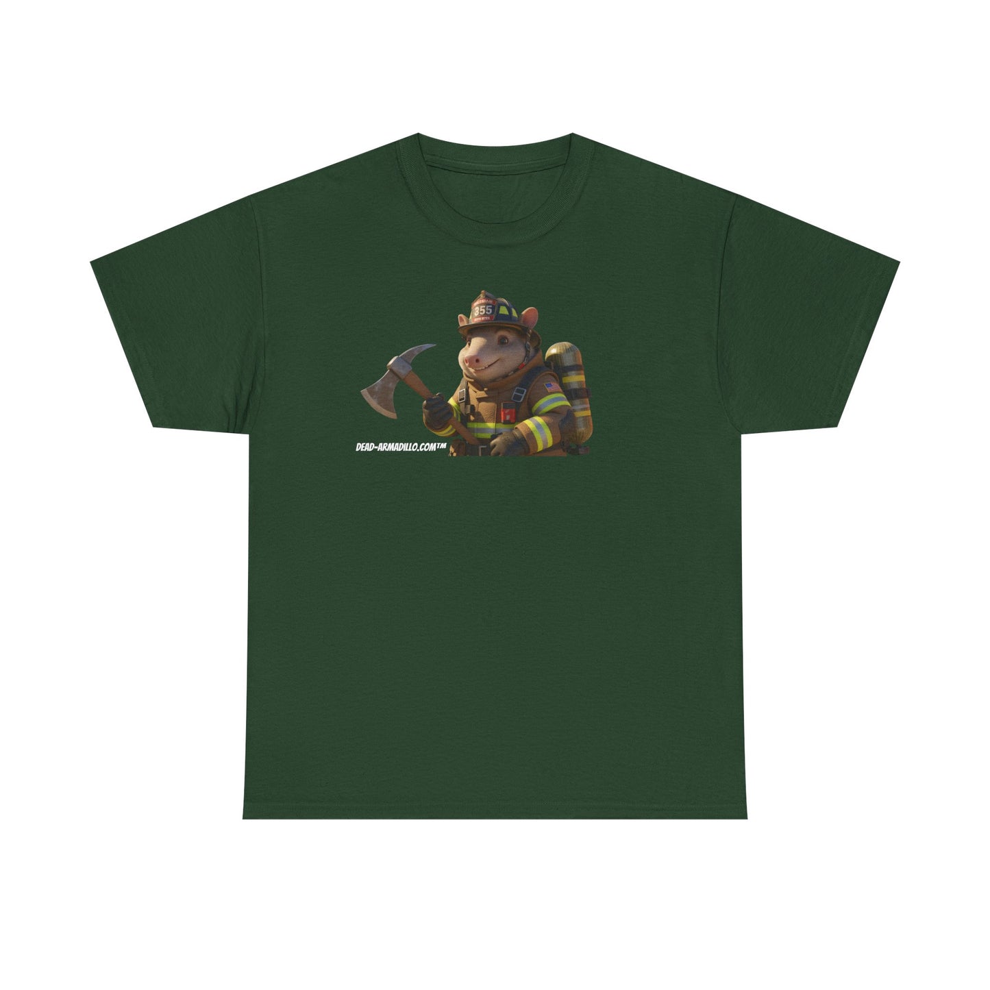 Firefighter Armadillo Tee |  Custom Two Sided Print  | Graphic Tee | Unisex Heavy Cotton Shirt | Fun Animal T-Shirt