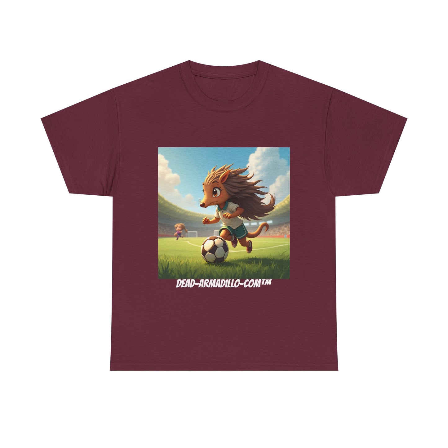 Adults Soccer Armadillo T-Shirt | Cute Playing Soccer Graphic Tee | with Background