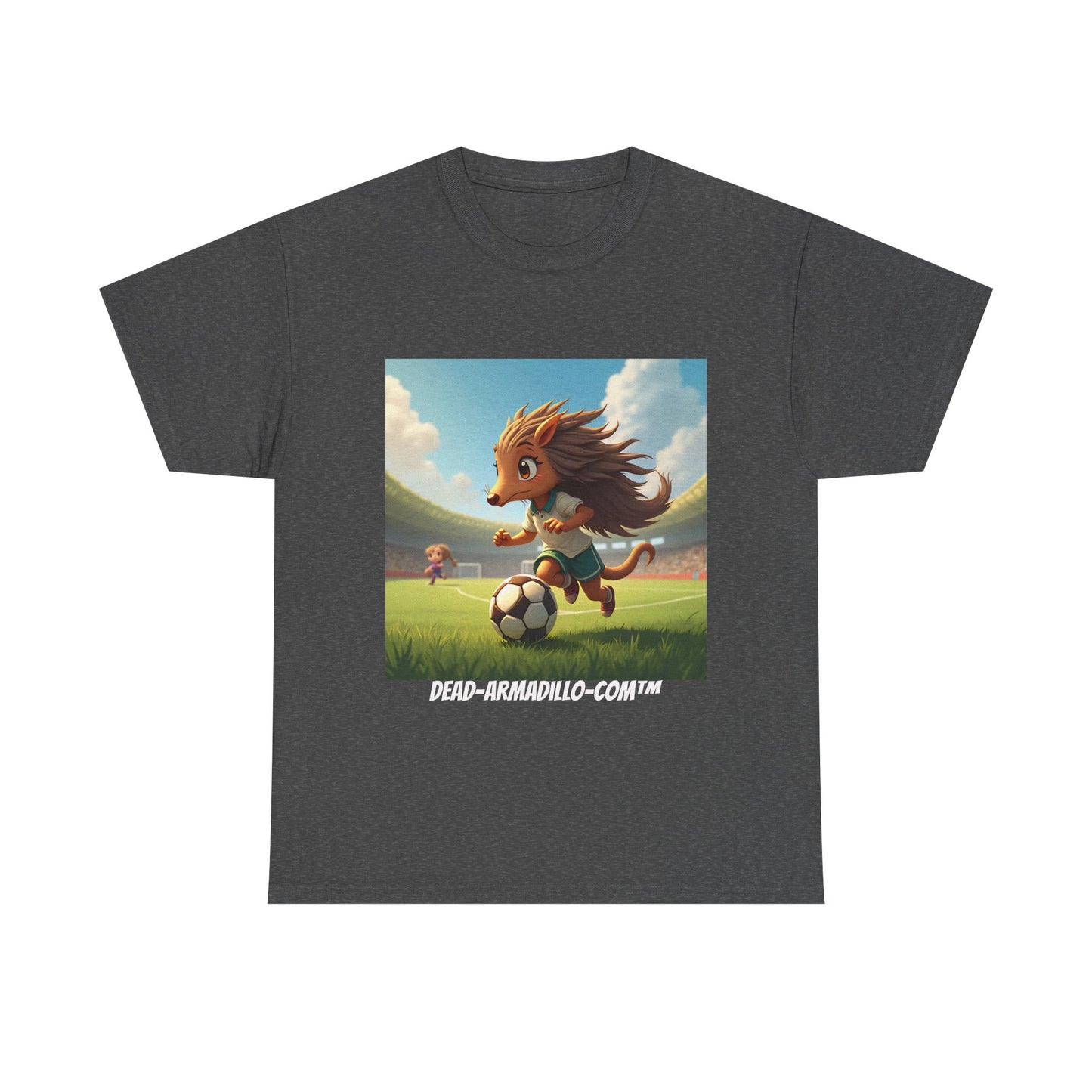 Adults Soccer Armadillo T-Shirt | Cute Playing Soccer Graphic Tee | with Background