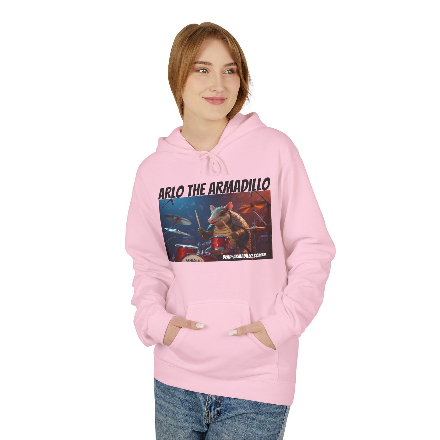 Arlo the Armadillo | Official Mascot of  Dead-Armadillo.com™  | Unisex Midweight Softstyle Fleece Hoodie | Quirky Whimsical