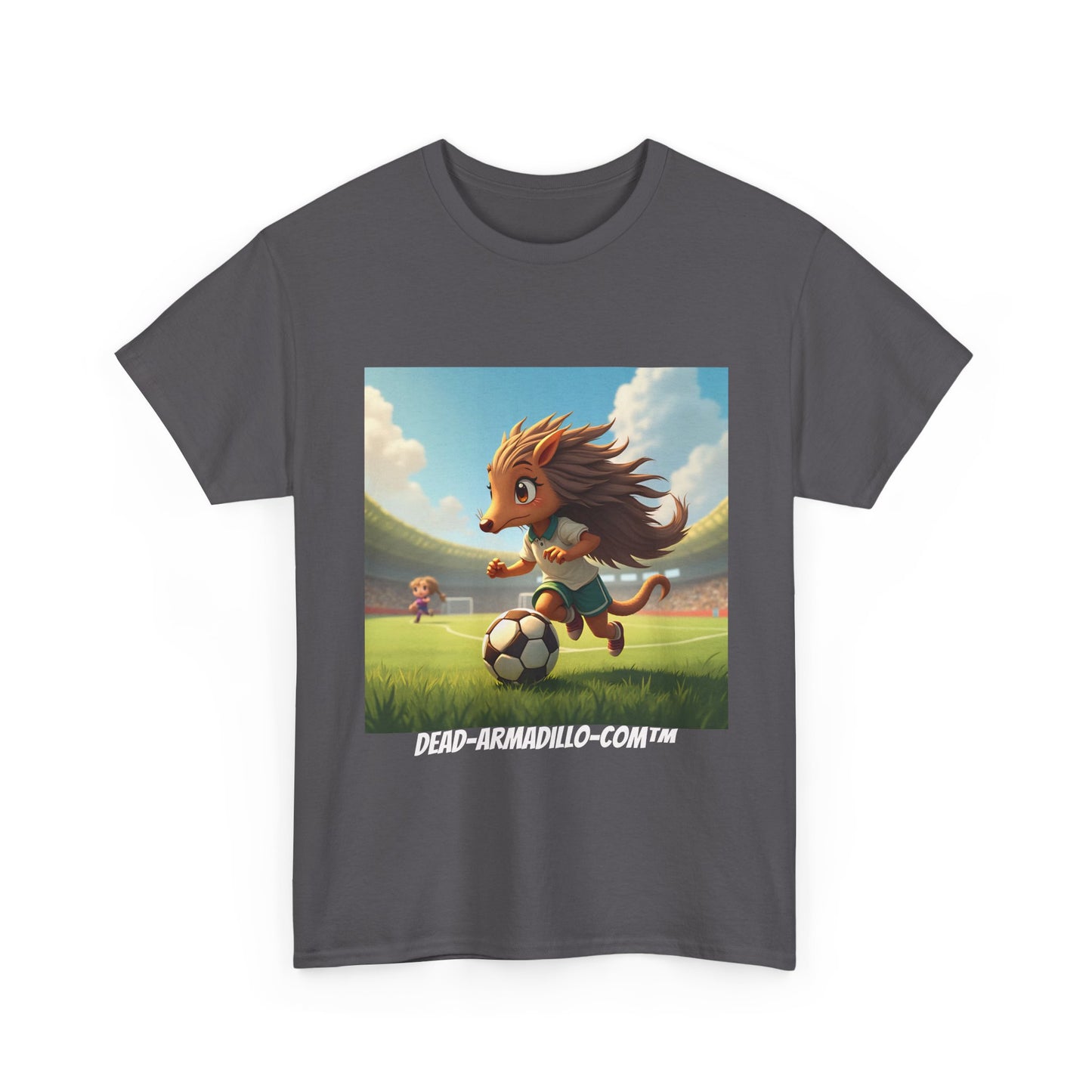 Adults Soccer Armadillo T-Shirt | Cute Playing Soccer Graphic Tee | with Background
