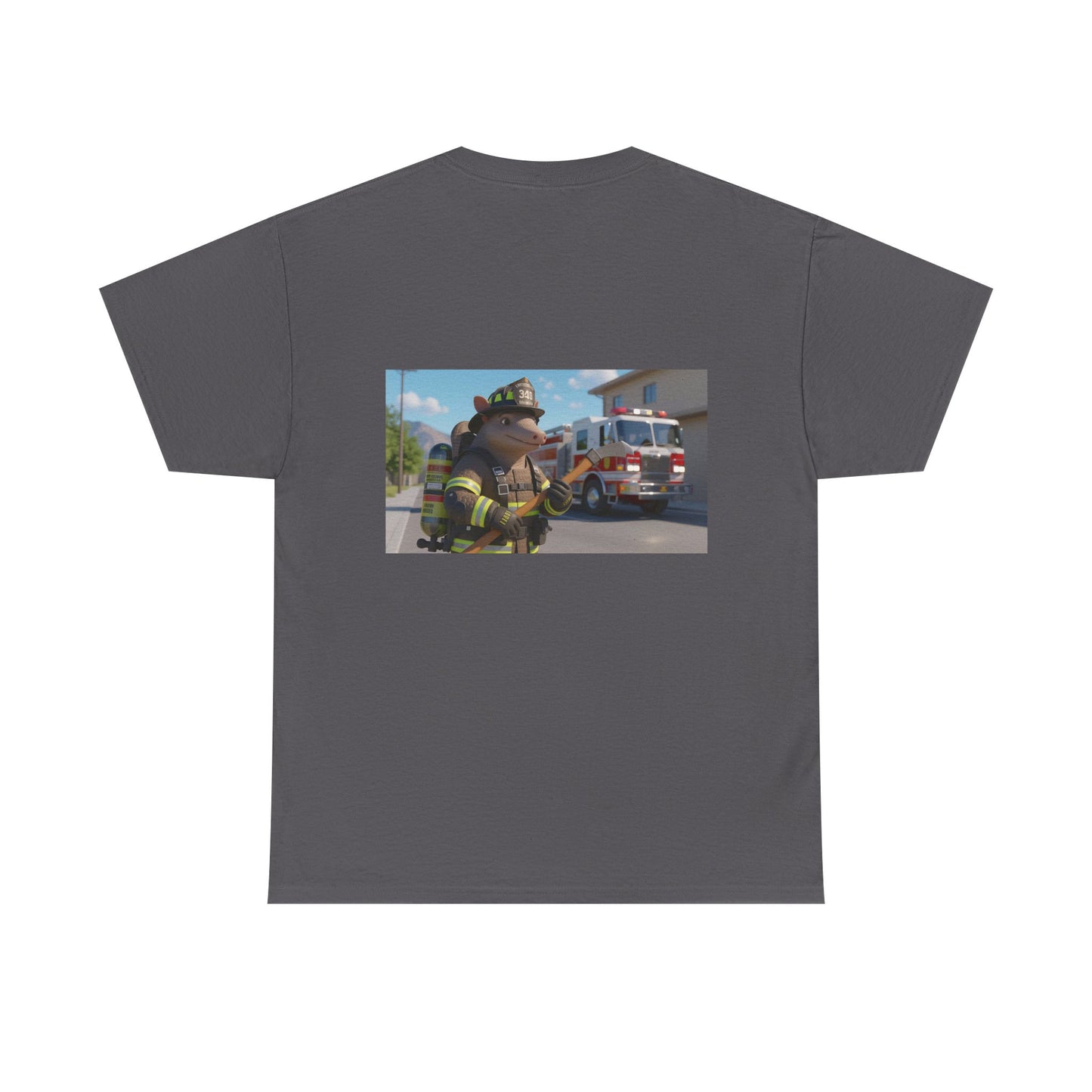 Firefighter Armadillo Tee | Custom Two Sided Print | Graphic Tee | Unisex Heavy Cotton Shirt | Fun Animal T-Shirt