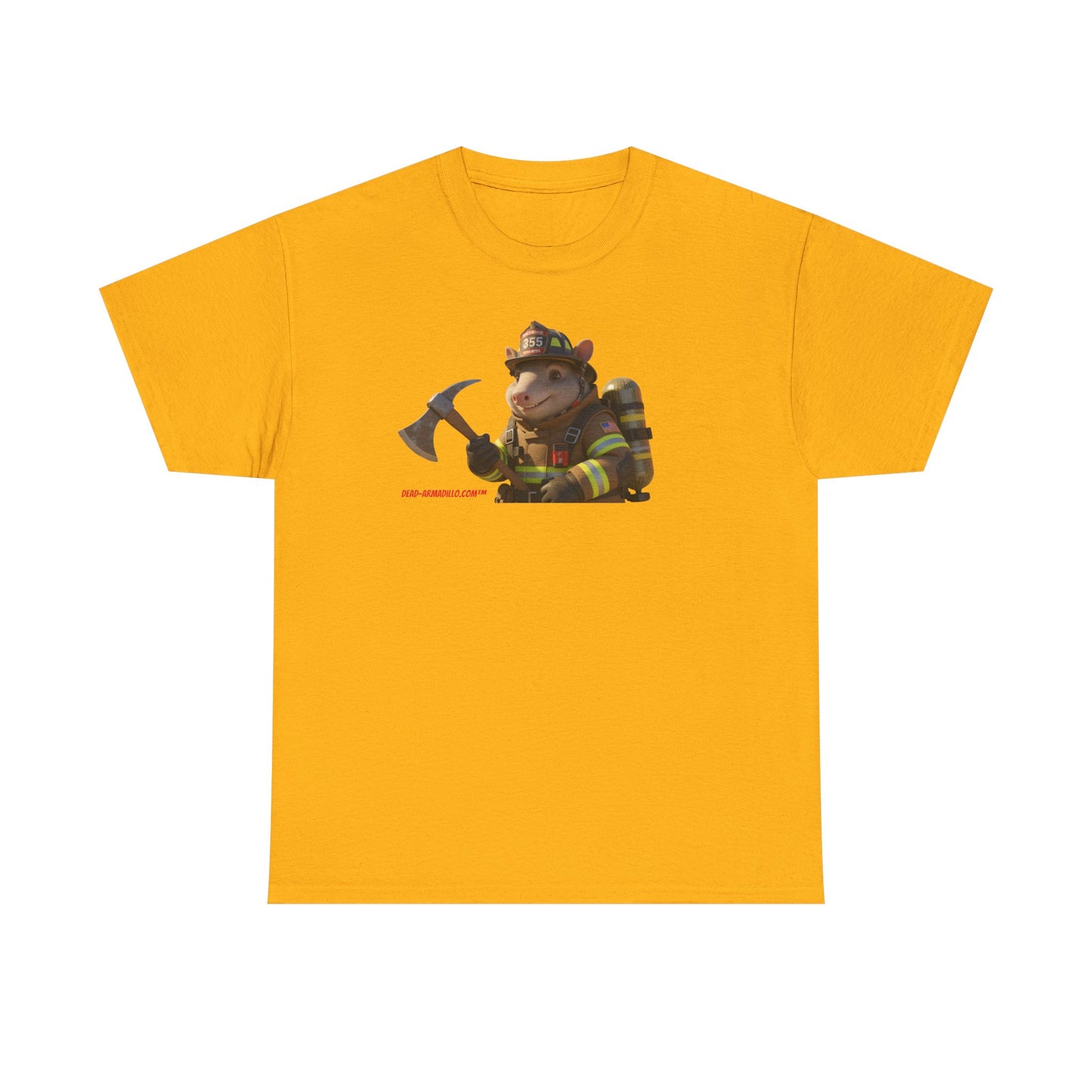 Firefighter Armadillo Tee | Custom Two Sided Print | Graphic Tee | Unisex Heavy Cotton Shirt | Fun Animal T-Shirt