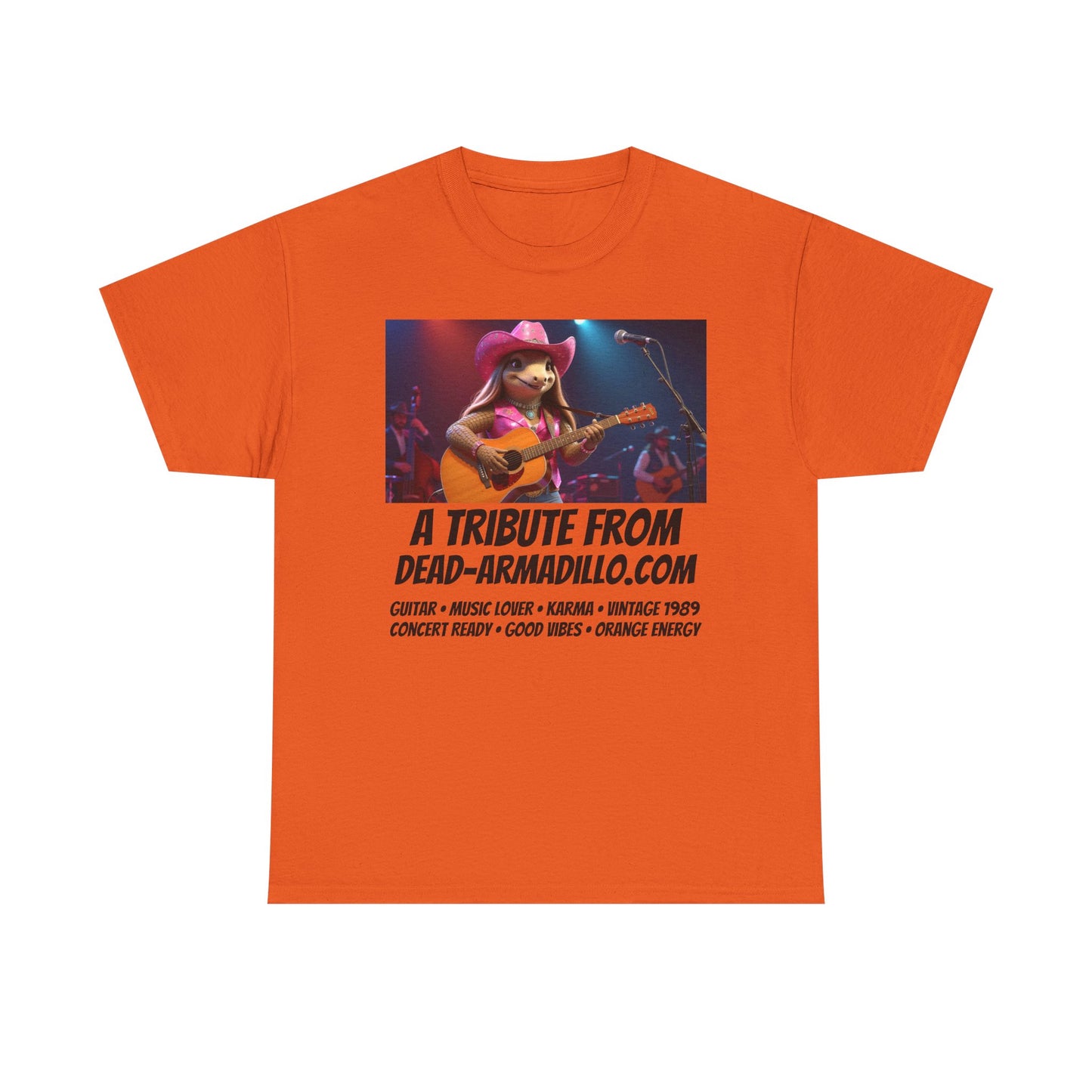 "Armadillo playing the Guitar | Tribute | Karma | Swifties | World Tour | Orange | Fun Graphic Design | Perfect for Casual Wear | Music Lovers | Concerts | Gift for Friends"