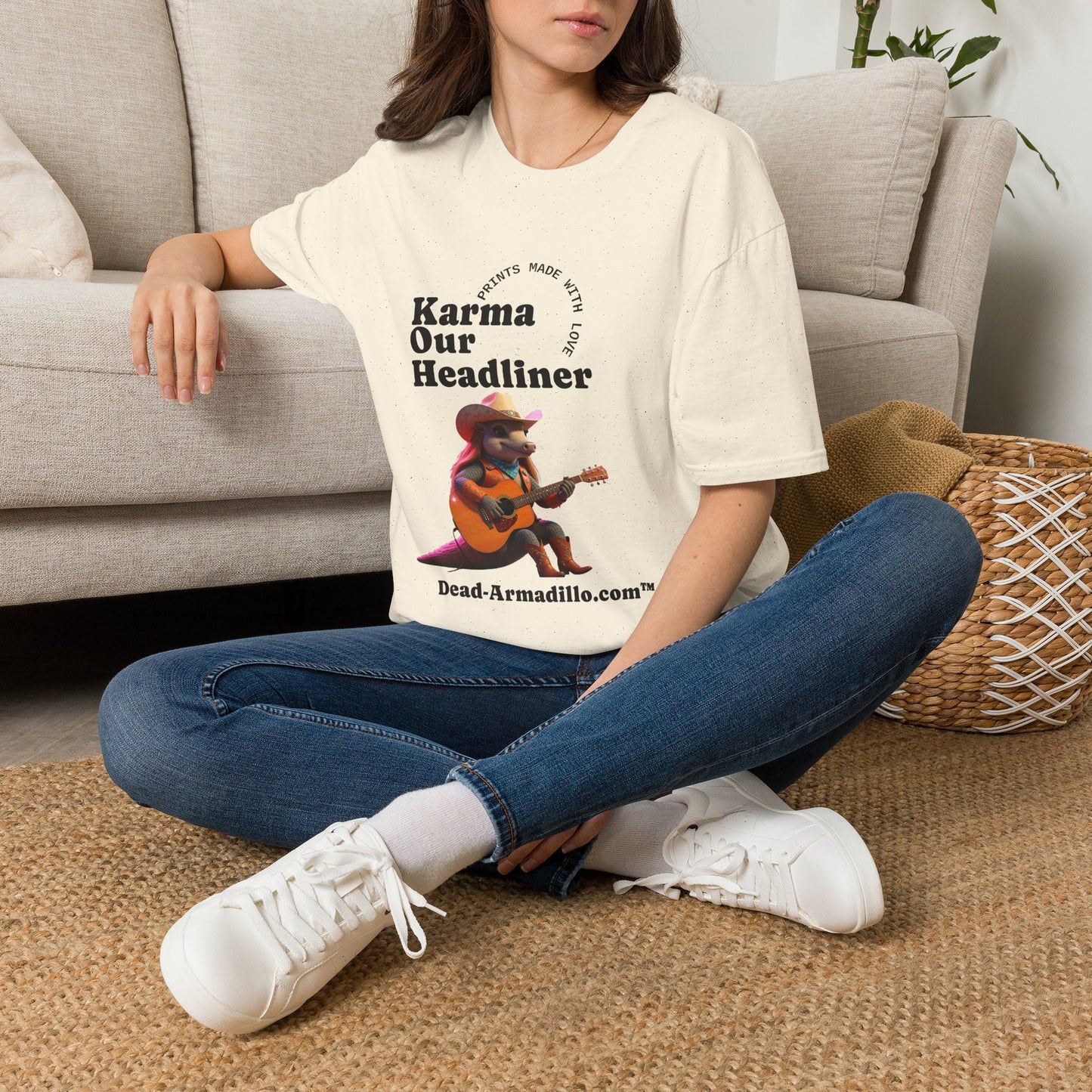 Karma "Our Headliner" | Playing Guitar Graphic Tee | Dead-Armadillo.com™
