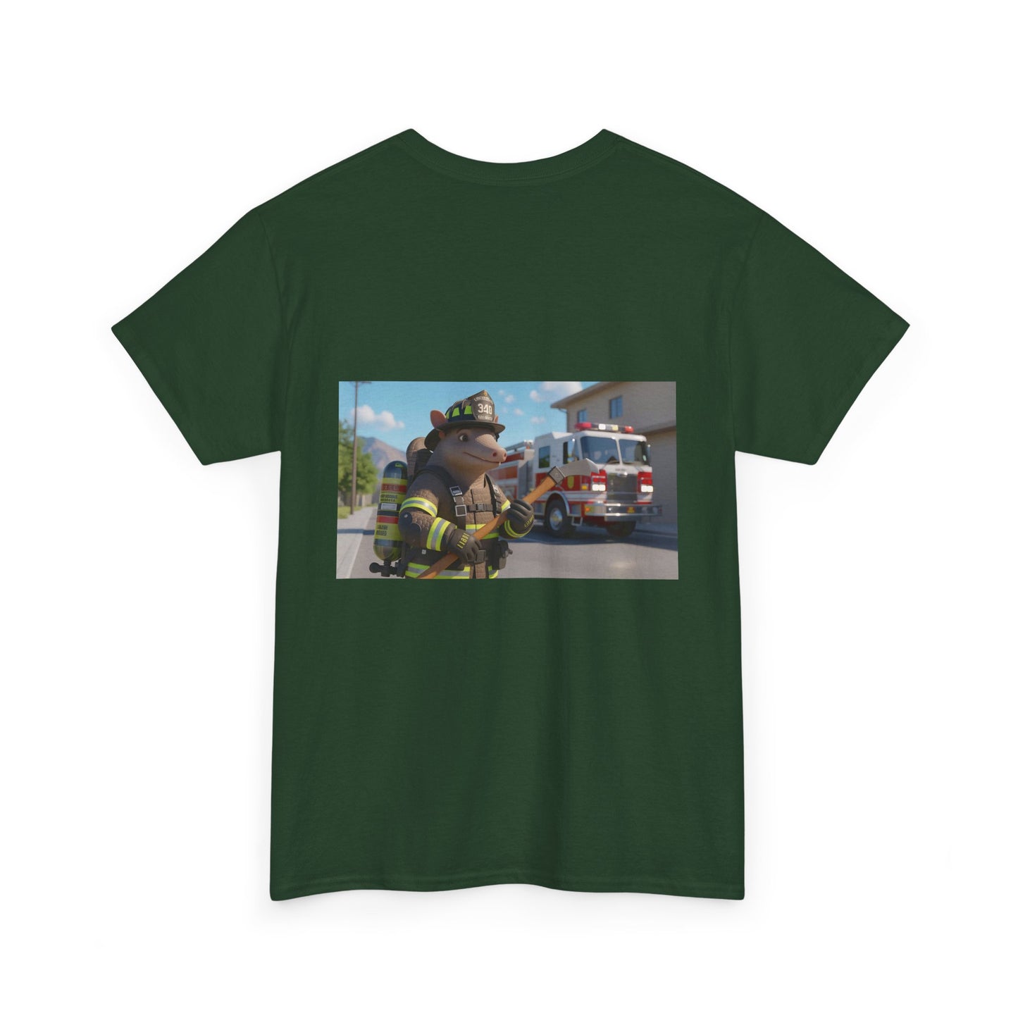 Firefighter Armadillo Tee | Custom Two Sided Print | Graphic Tee | Unisex Heavy Cotton Shirt | Fun Animal T-Shirt