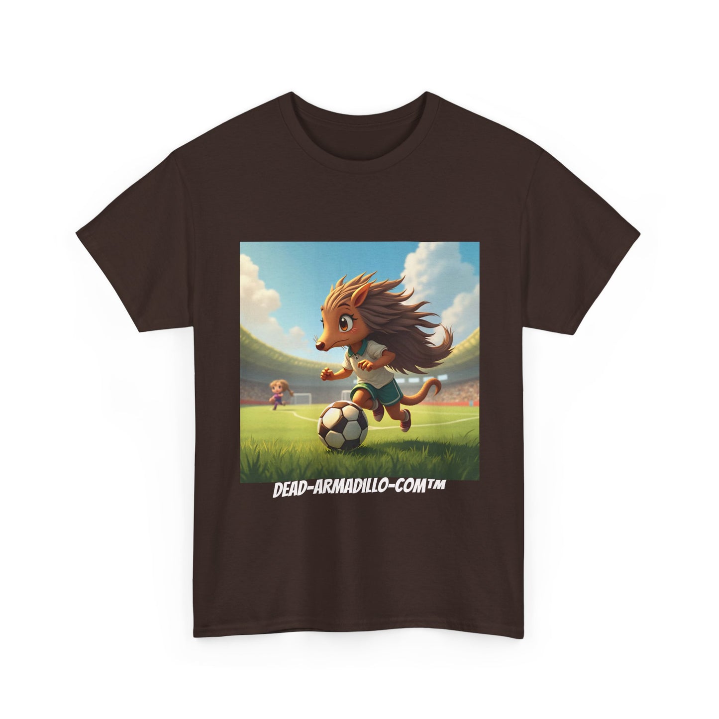 Adults Soccer Armadillo T-Shirt | Cute Playing Soccer Graphic Tee | with Background