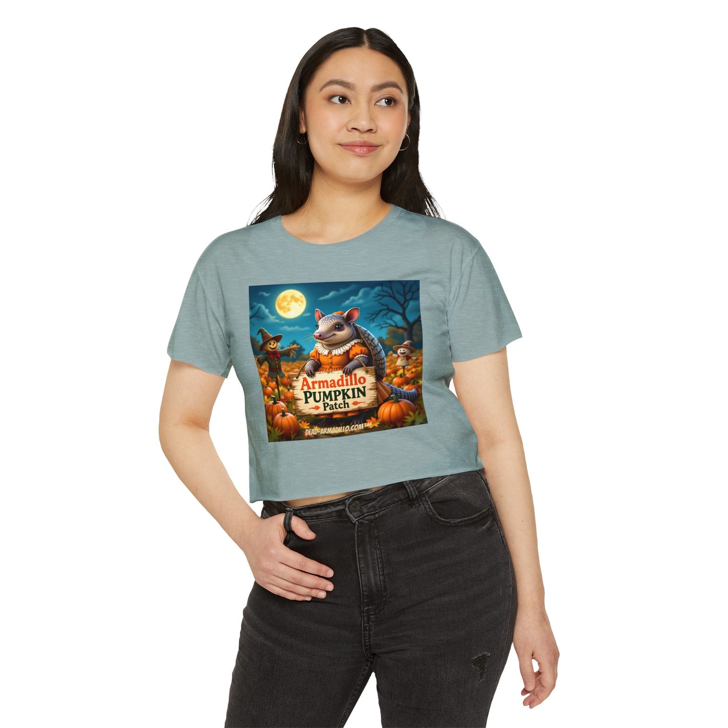 Armadillo Pumpkin Patch Crop Top — Women’s Halloween Festival Tee