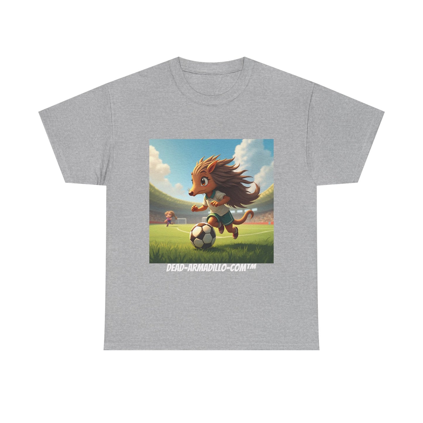 Adults Soccer Armadillo T-Shirt | Cute Playing Soccer Graphic Tee | with Background