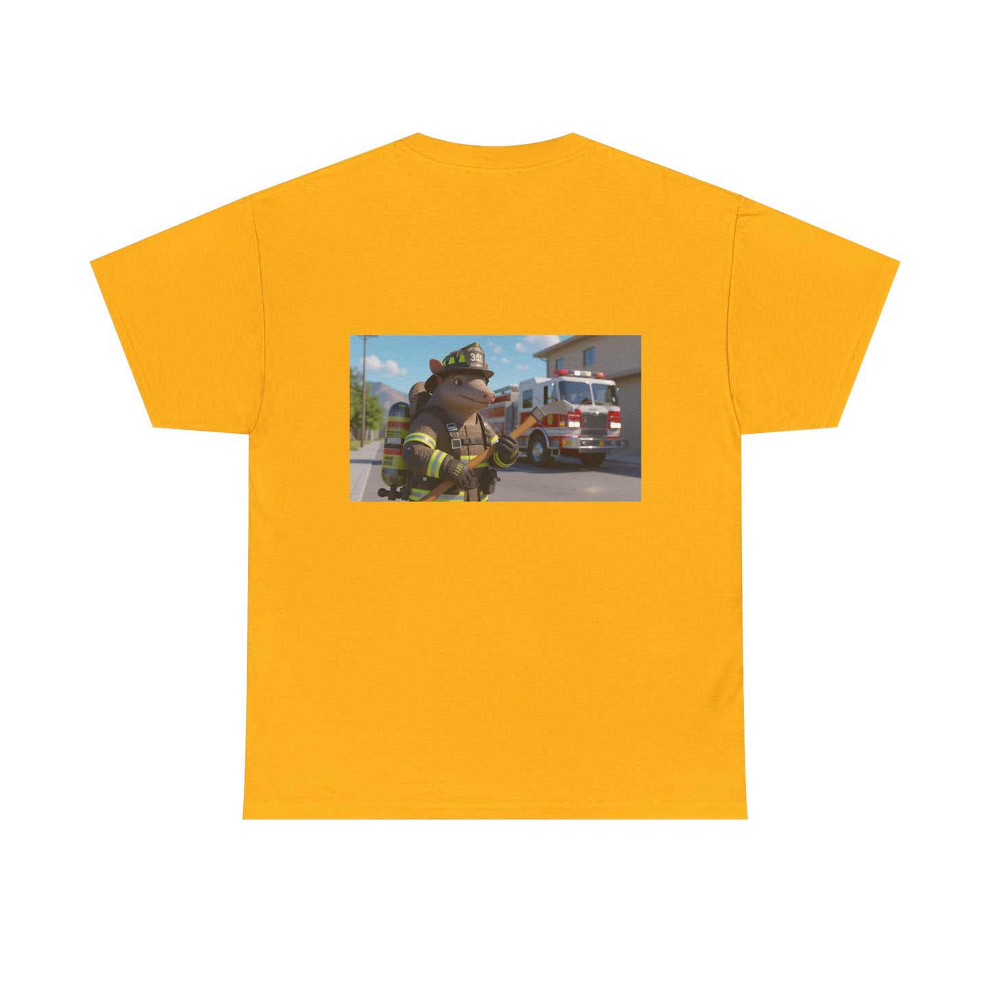 Firefighter Armadillo Tee | Custom Two Sided Print | Graphic Tee | Unisex Heavy Cotton Shirt | Fun Animal T-Shirt