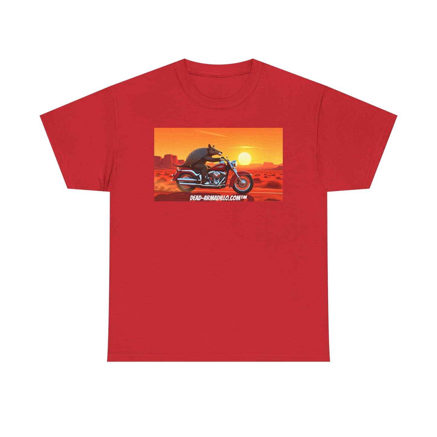 Camiseta con estampado de motociclista al atardecer | Camiseta unisex de algodón grueso | Regalo para moteros | Ropa de motociclista | Ropa de aventura | Dead-Armadillo.com™