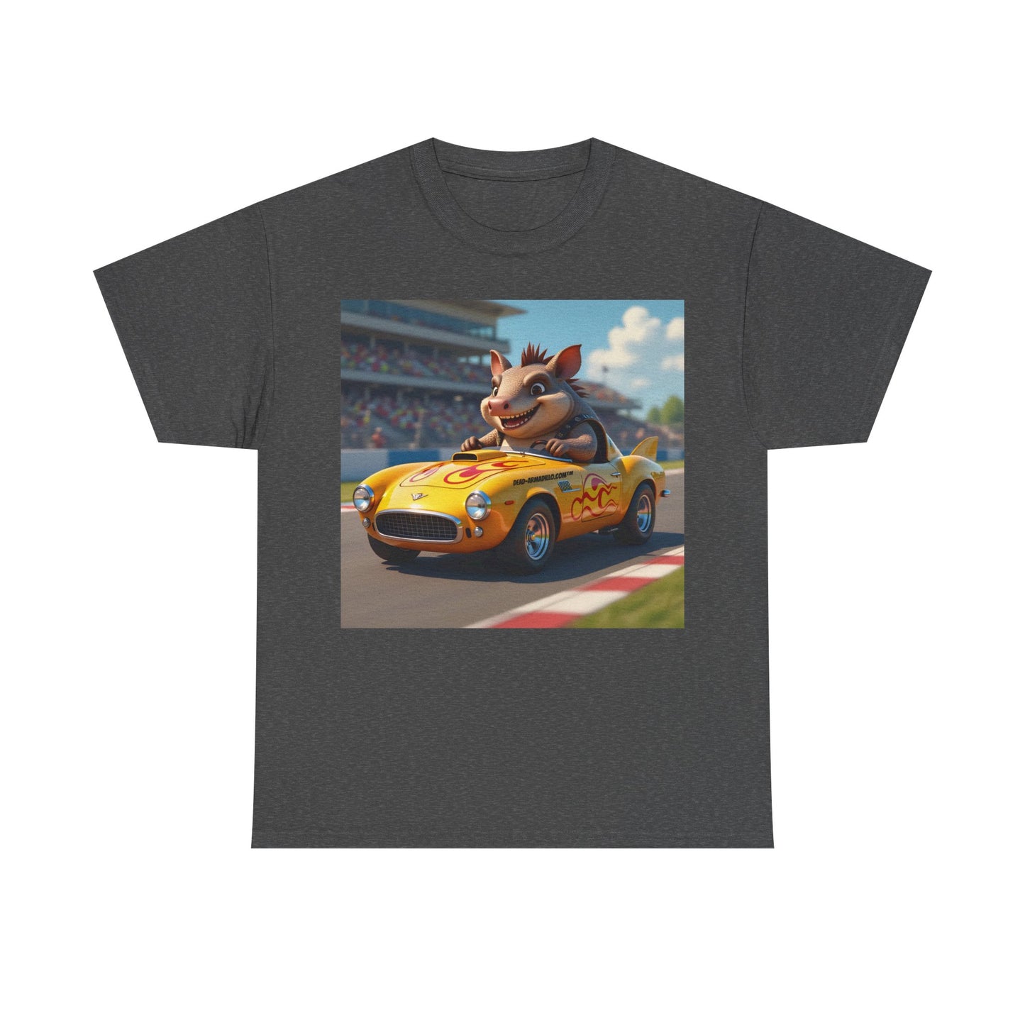 Cute Armadillo in Racing Car | Kids Sizing | Armadillo Racing | 2 sided Print  Tee | Dead-Armadillo.com