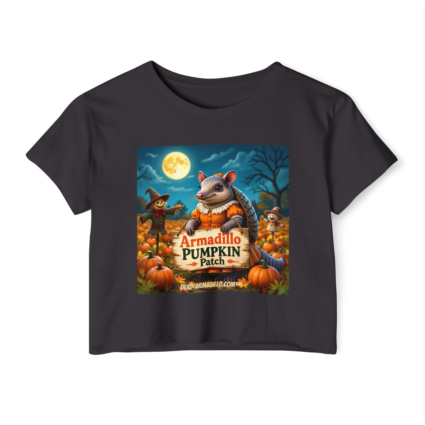 Armadillo Pumpkin Patch Crop Top — Women’s Halloween Festival Tee