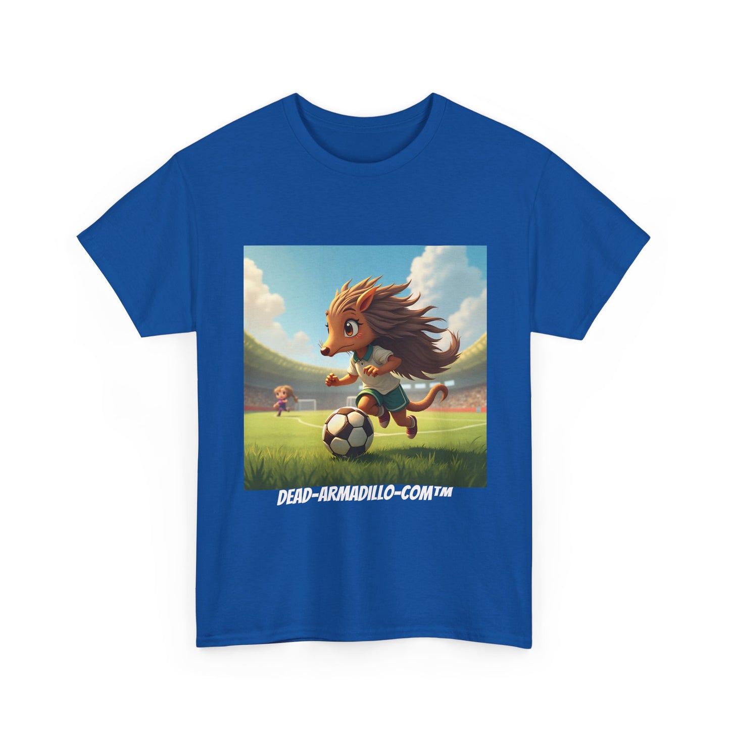 Adults Soccer Armadillo T-Shirt | Cute Playing Soccer Graphic Tee | with Background