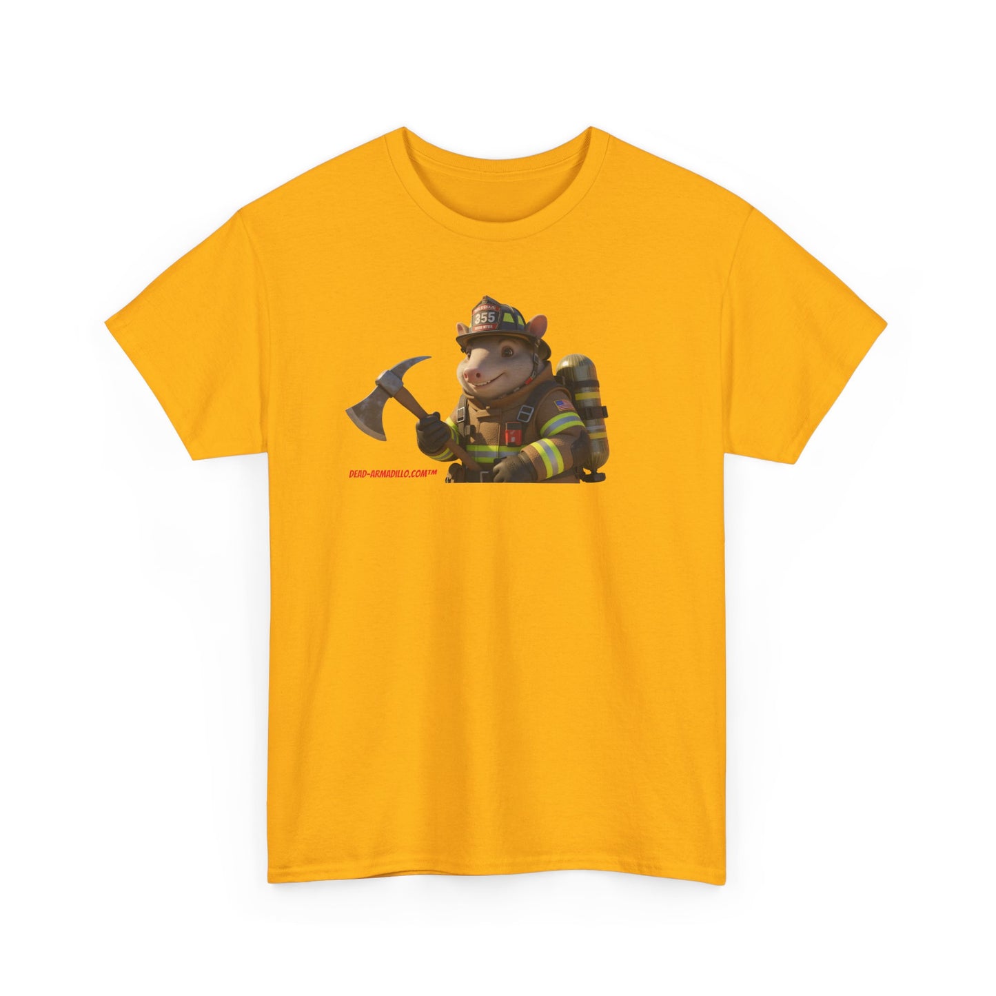 Firefighter Armadillo Tee | Custom Two Sided Print | Graphic Tee | Unisex Heavy Cotton Shirt | Fun Animal T-Shirt