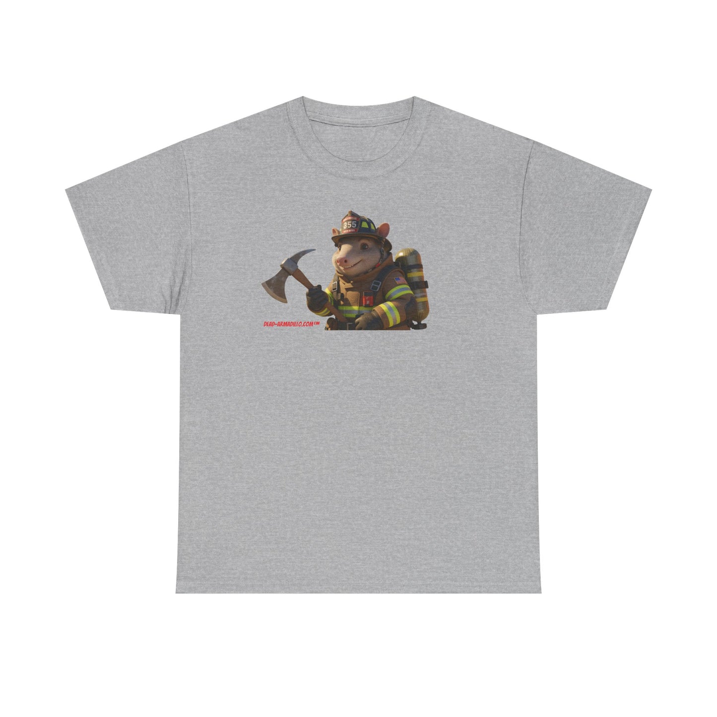 Firefighter Armadillo Tee | Custom Two Sided Print | Graphic Tee | Unisex Heavy Cotton Shirt | Fun Animal T-Shirt