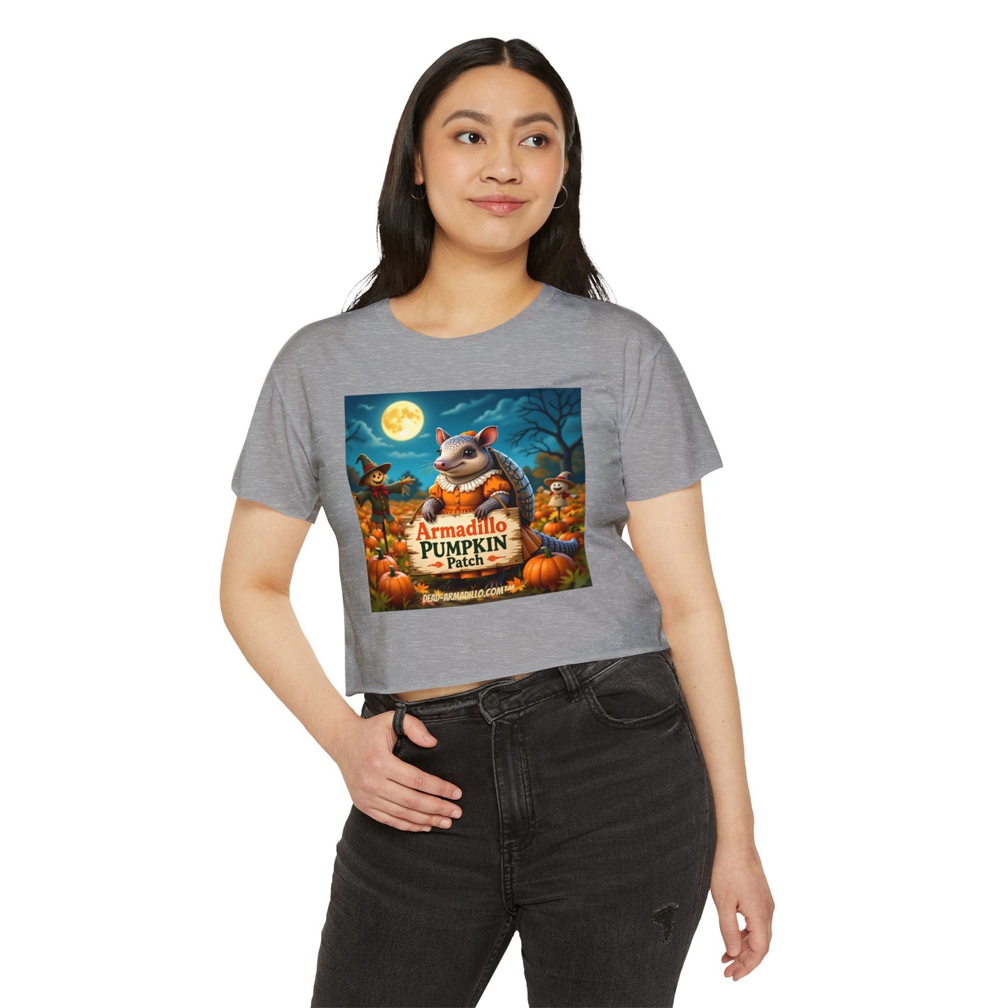 Armadillo Pumpkin Patch Crop Top — Women’s Halloween Festival Tee