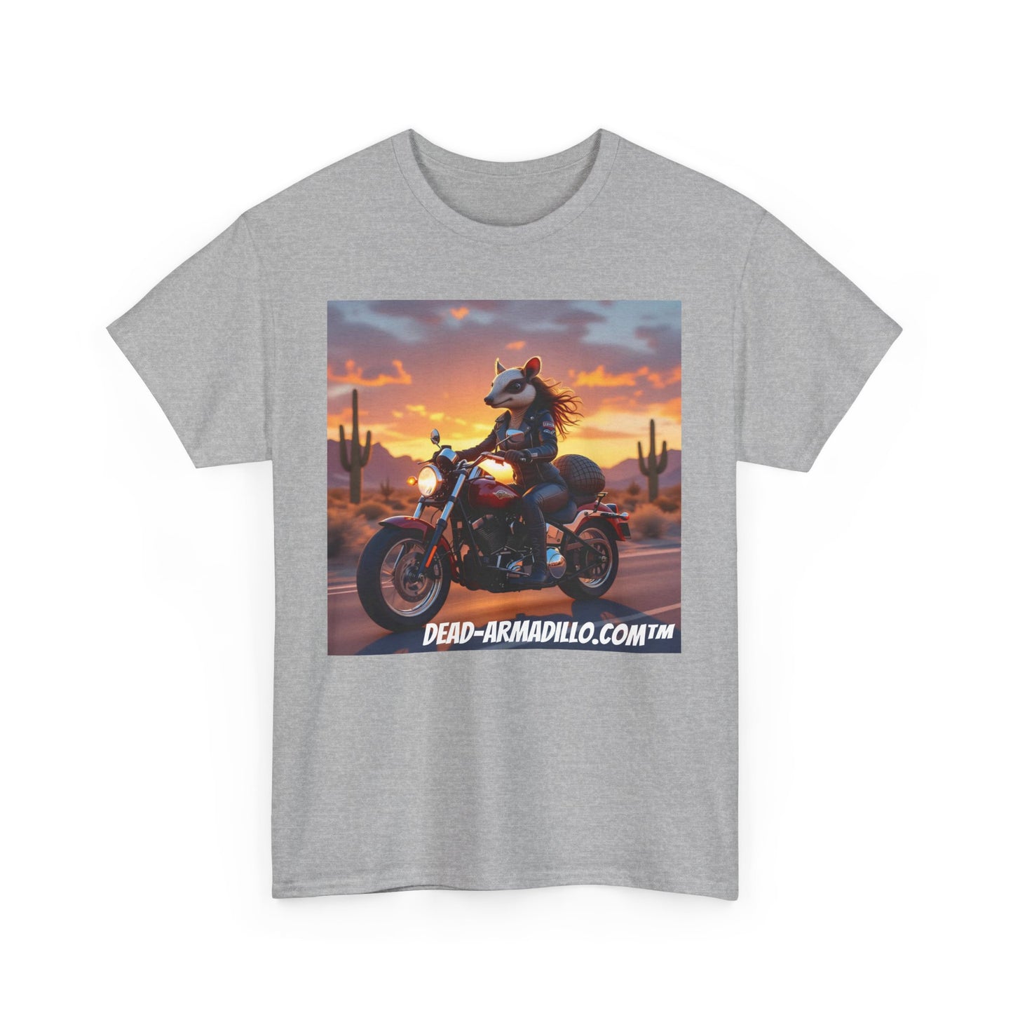 "Women's Biker Tee | Custom made by  Dead-Armadillo.com™  | Armadillo themed | Unisex Heavy Cotton Shirt | Your Adventure awaits | Road Trip Apparel"