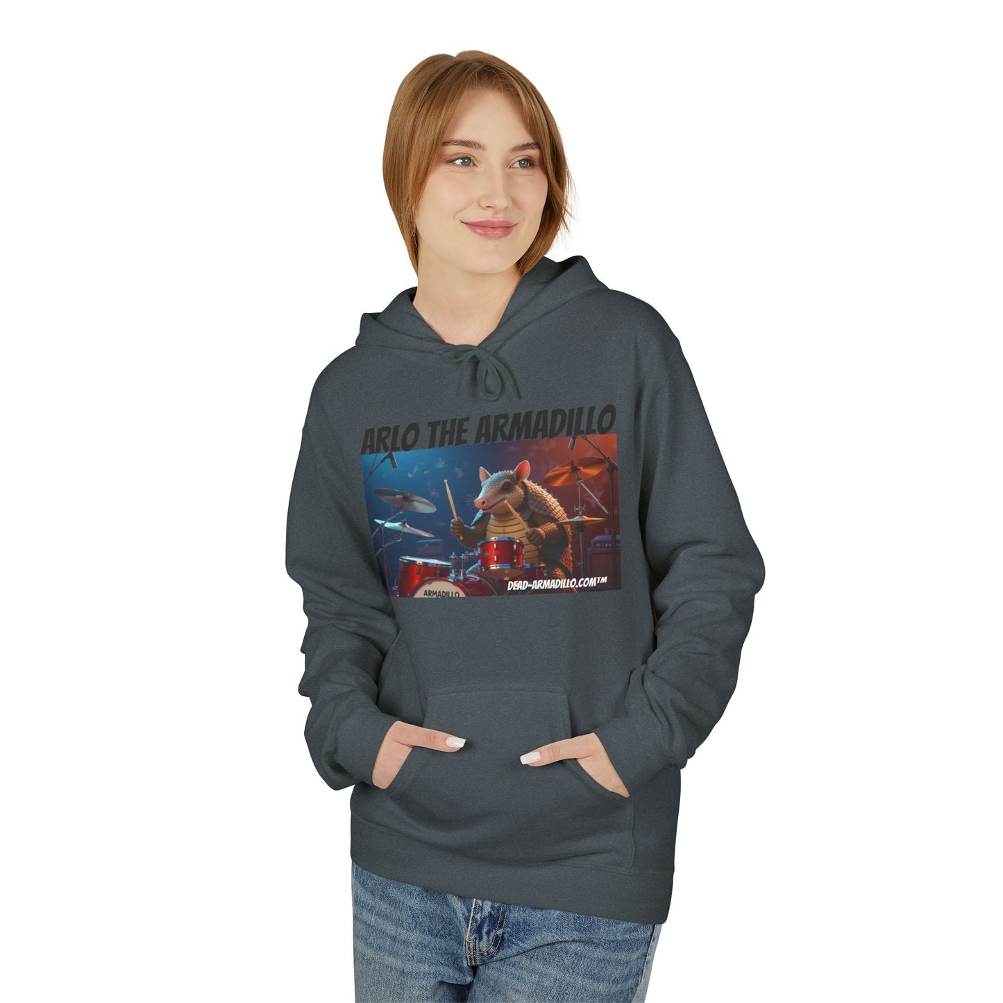Arlo the Armadillo | Official Mascot of  Dead-Armadillo.com™  | Unisex Midweight Softstyle Fleece Hoodie | Quirky Whimsical
