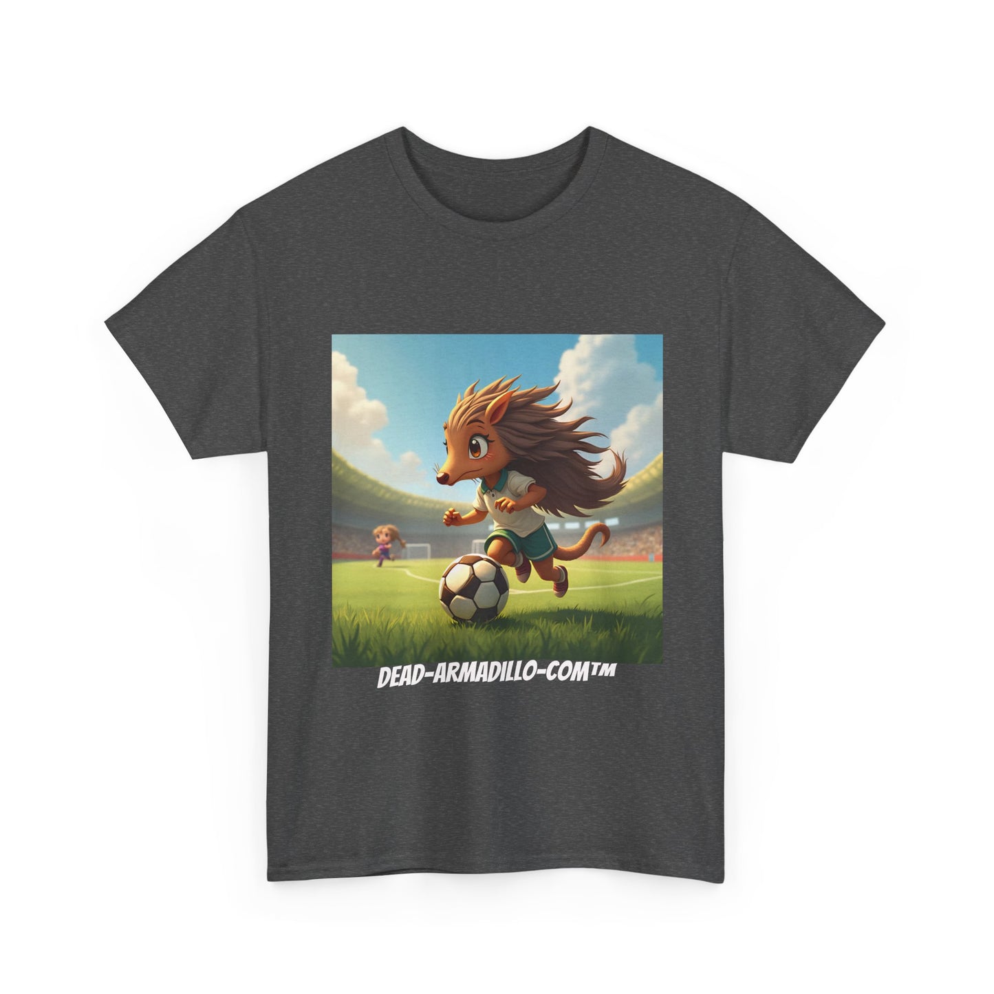 Adults Soccer Armadillo T-Shirt | Cute Playing Soccer Graphic Tee | with Background