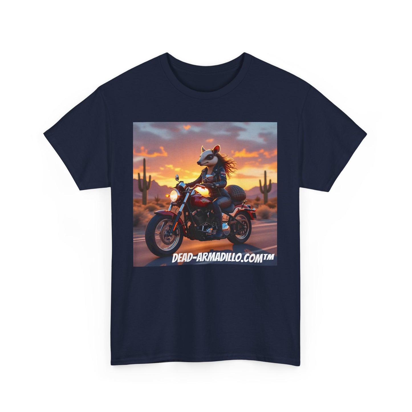 "Women's Biker Tee | Custom made by  Dead-Armadillo.com™  | Armadillo themed | Unisex Heavy Cotton Shirt | Your Adventure awaits | Road Trip Apparel"