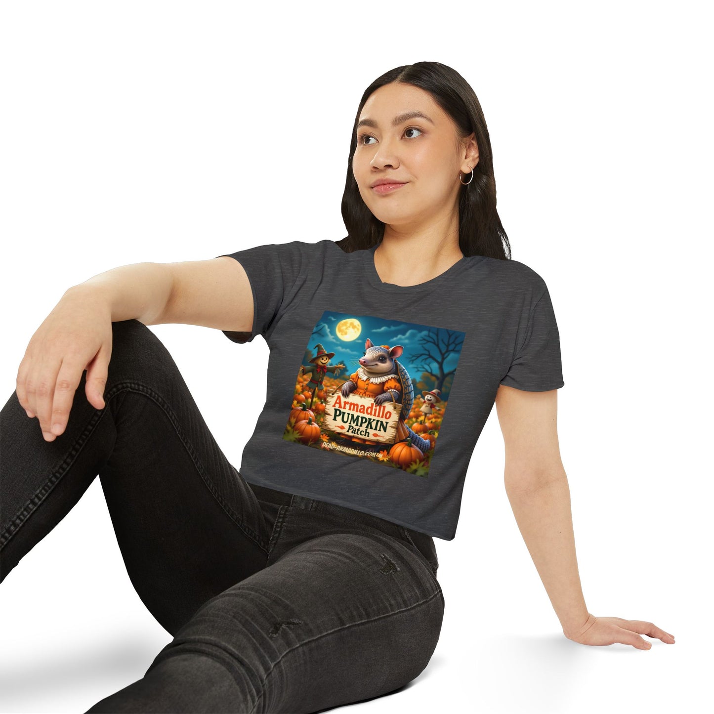 Armadillo Pumpkin Patch Crop Top — Women’s Halloween Festival Tee