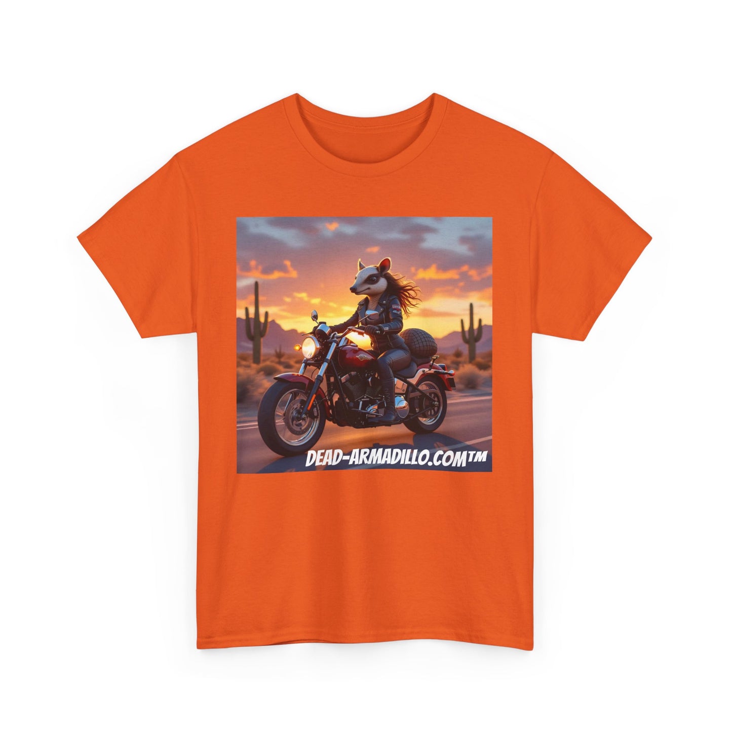 "Women's Biker Tee | Custom made by  Dead-Armadillo.com™  | Armadillo themed | Unisex Heavy Cotton Shirt | Your Adventure awaits | Road Trip Apparel"