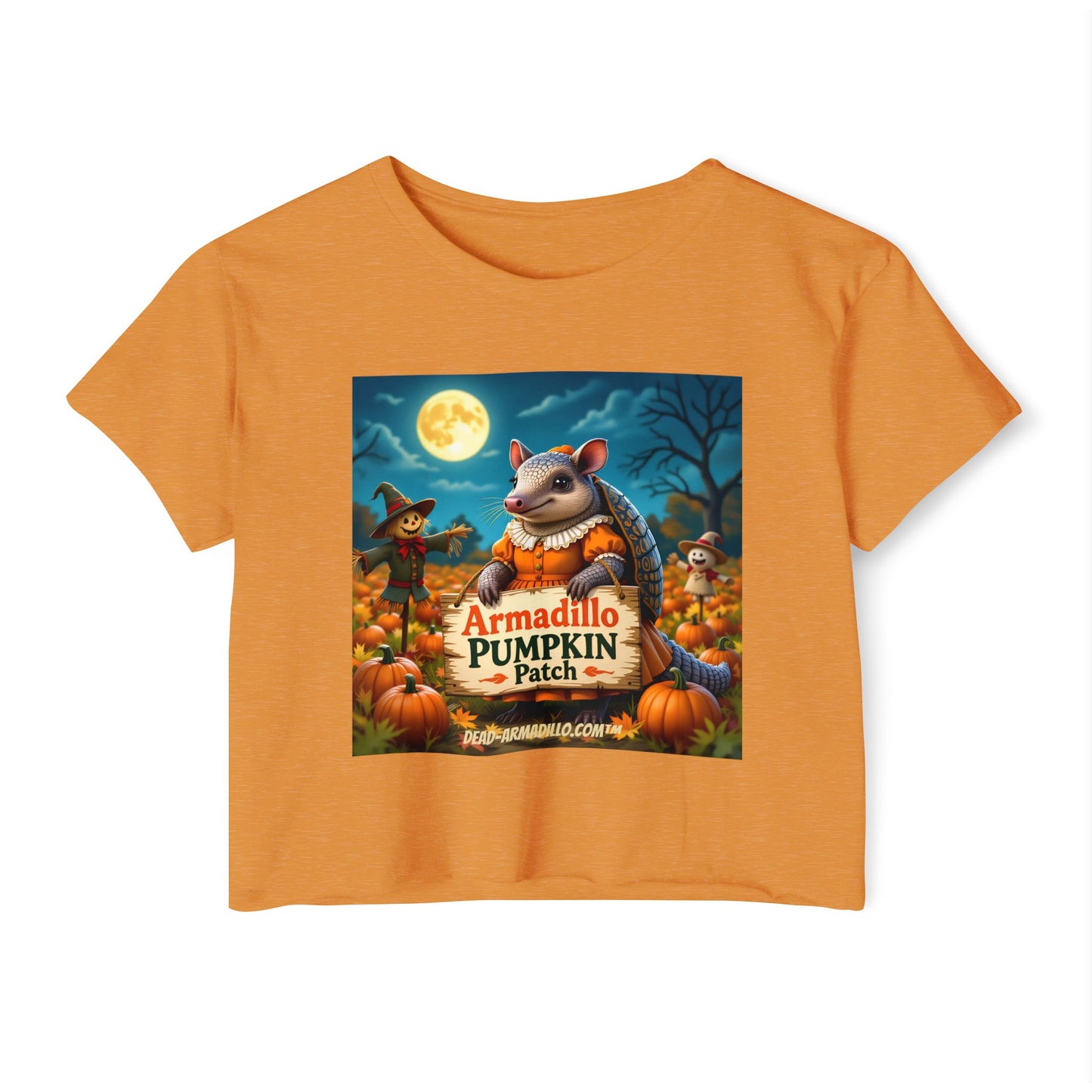 Armadillo Pumpkin Patch Crop Top — Women’s Halloween Festival Tee