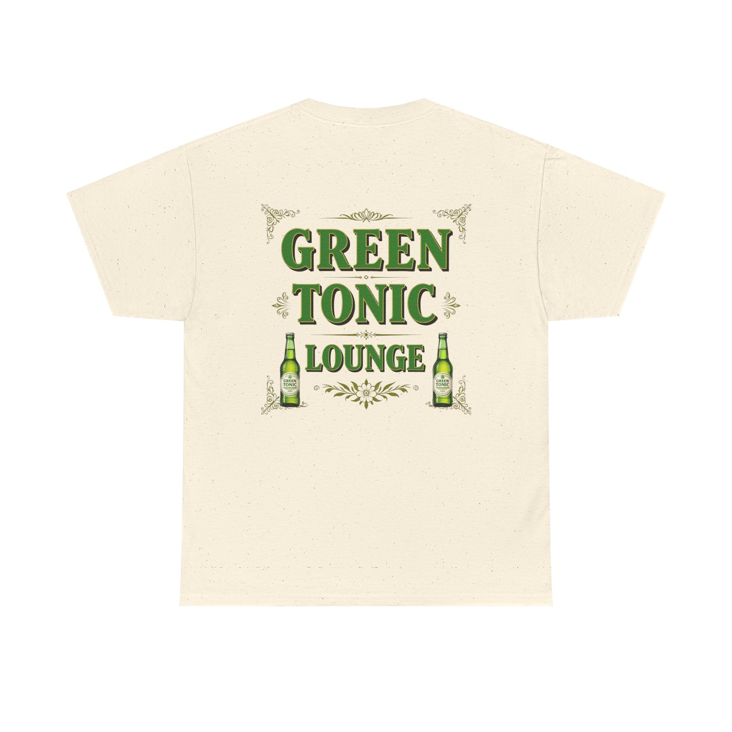 Green Tonic Lounge Tee | Bottles & Logo | Back of Shirt Graphic Design