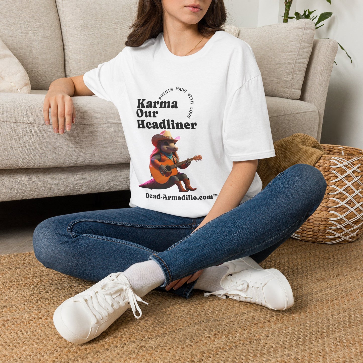 Karma "Our Headliner" | Playing Guitar Graphic Tee | Dead-Armadillo.com™