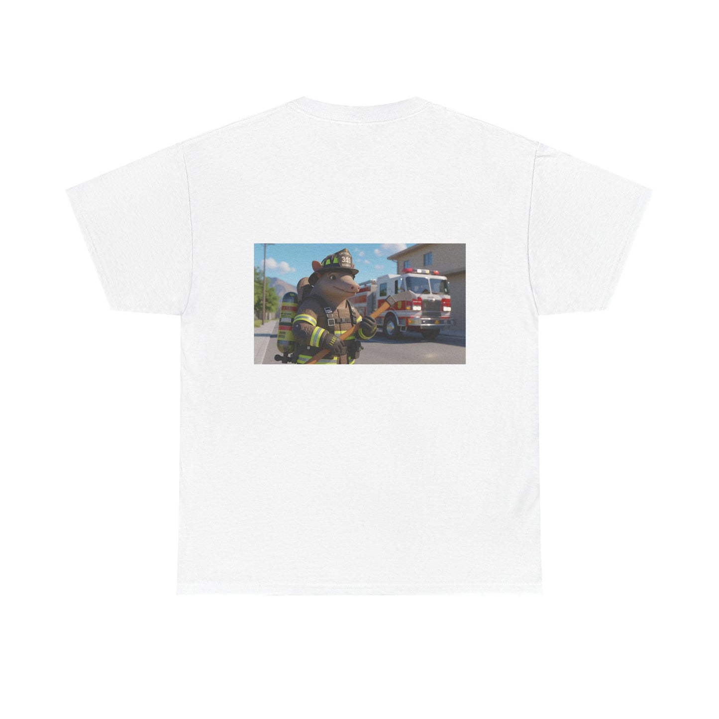 Firefighter Armadillo Tee | Custom Two Sided Print | Graphic Tee | Unisex Heavy Cotton Shirt | Fun Animal T-Shirt