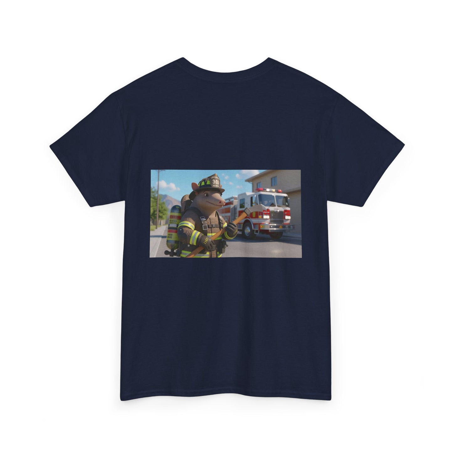 Firefighter Armadillo Tee | Custom Two Sided Print | Graphic Tee | Unisex Heavy Cotton Shirt | Fun Animal T-Shirt