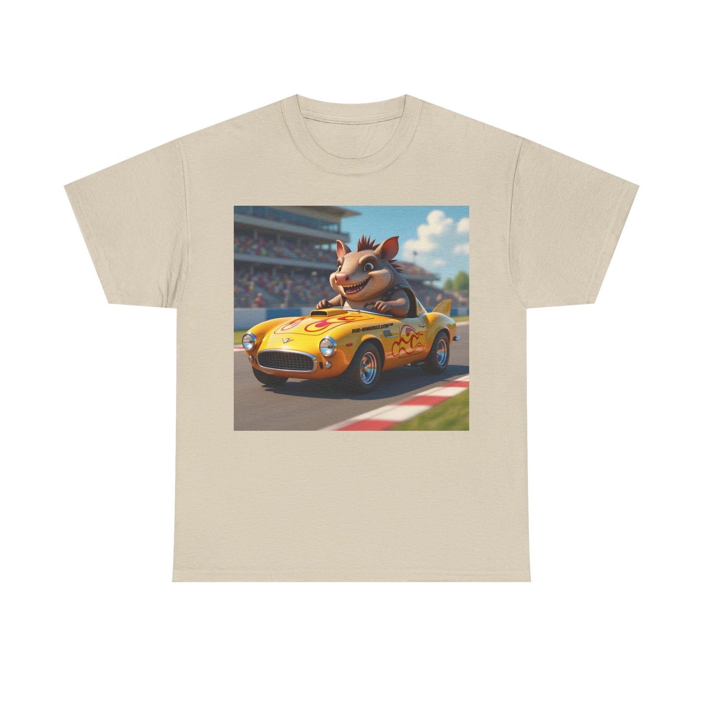 Cute Armadillo in Racing Car | Kids Sizing | Armadillo Racing | 2 sided Print  Tee | Dead-Armadillo.com