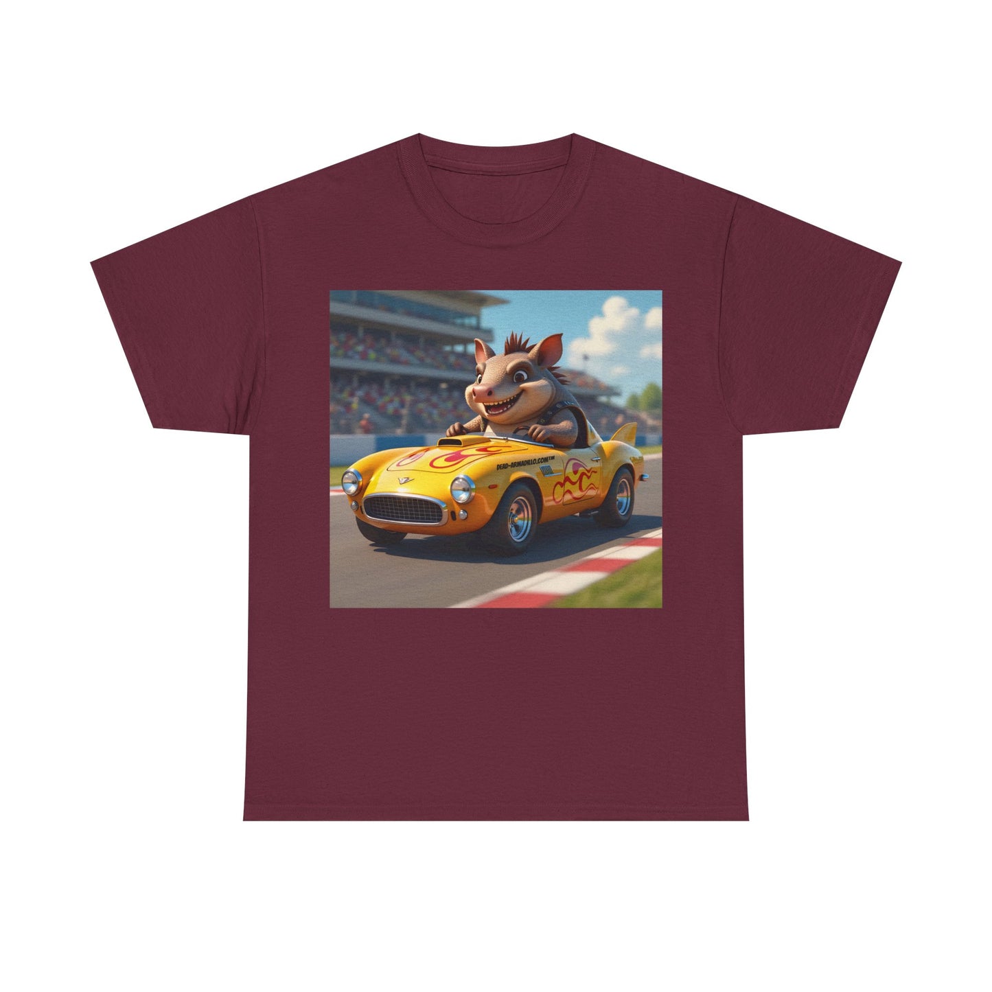 Cute Armadillo in Racing Car | Kids Sizing | Armadillo Racing | 2 sided Print  Tee | Dead-Armadillo.com