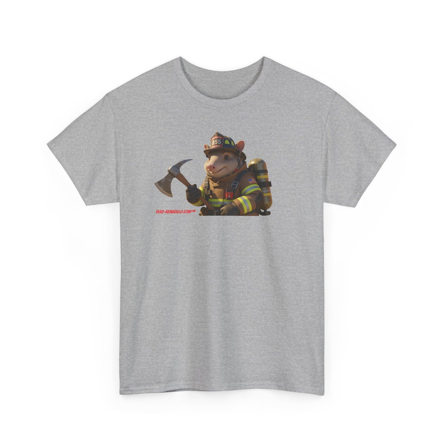 Firefighter Armadillo Tee | Custom Two Sided Print | Graphic Tee | Unisex Heavy Cotton Shirt | Fun Animal T-Shirt