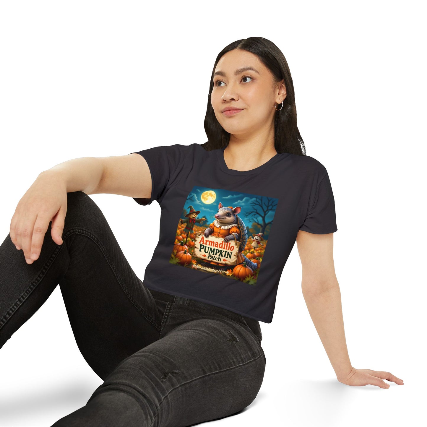 Armadillo Pumpkin Patch Crop Top — Women’s Halloween Festival Tee