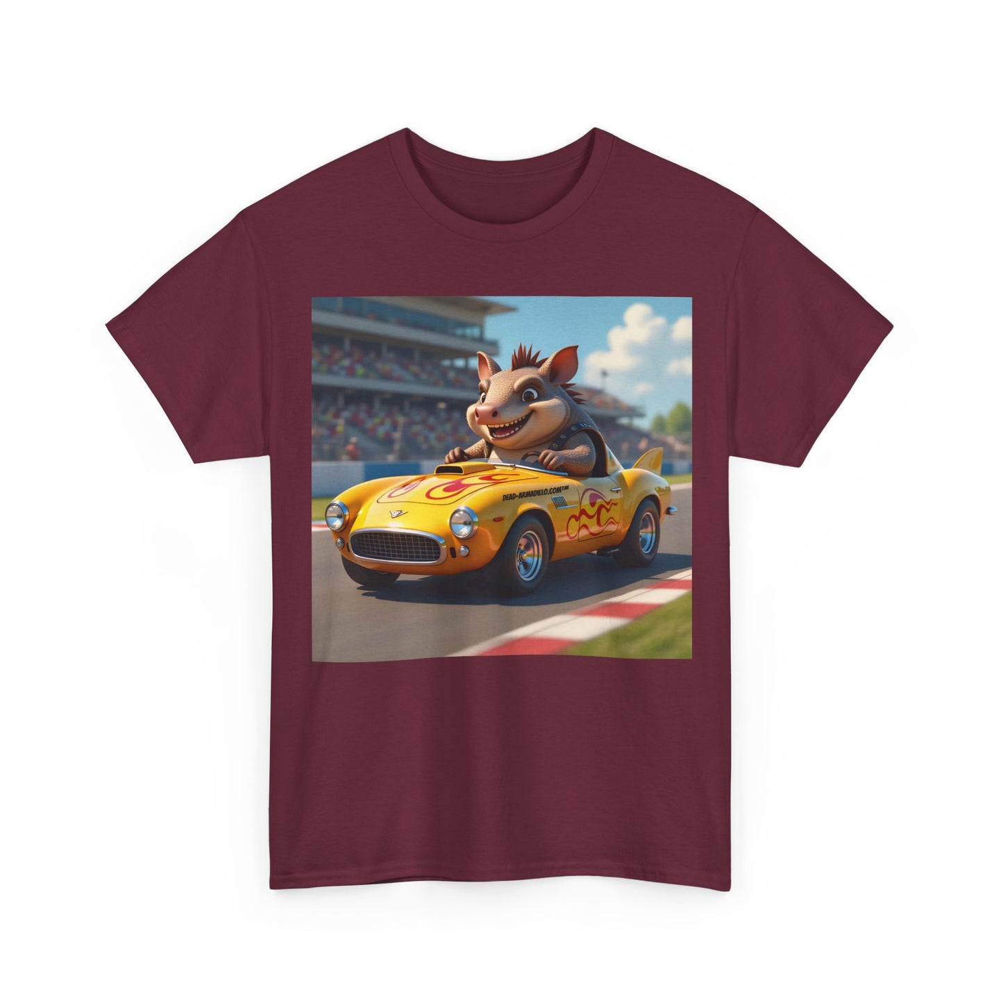 Cute Armadillo in Racing Car | Kids Sizing | Armadillo Racing | 2 sided Print  Tee | Dead-Armadillo.com