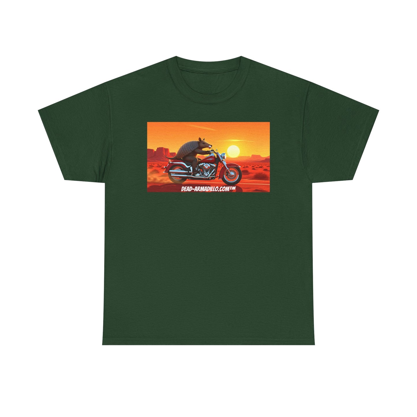 Camiseta con estampado de motociclista al atardecer | Camiseta unisex de algodón grueso | Regalo para moteros | Ropa de motociclista | Ropa de aventura | Dead-Armadillo.com™