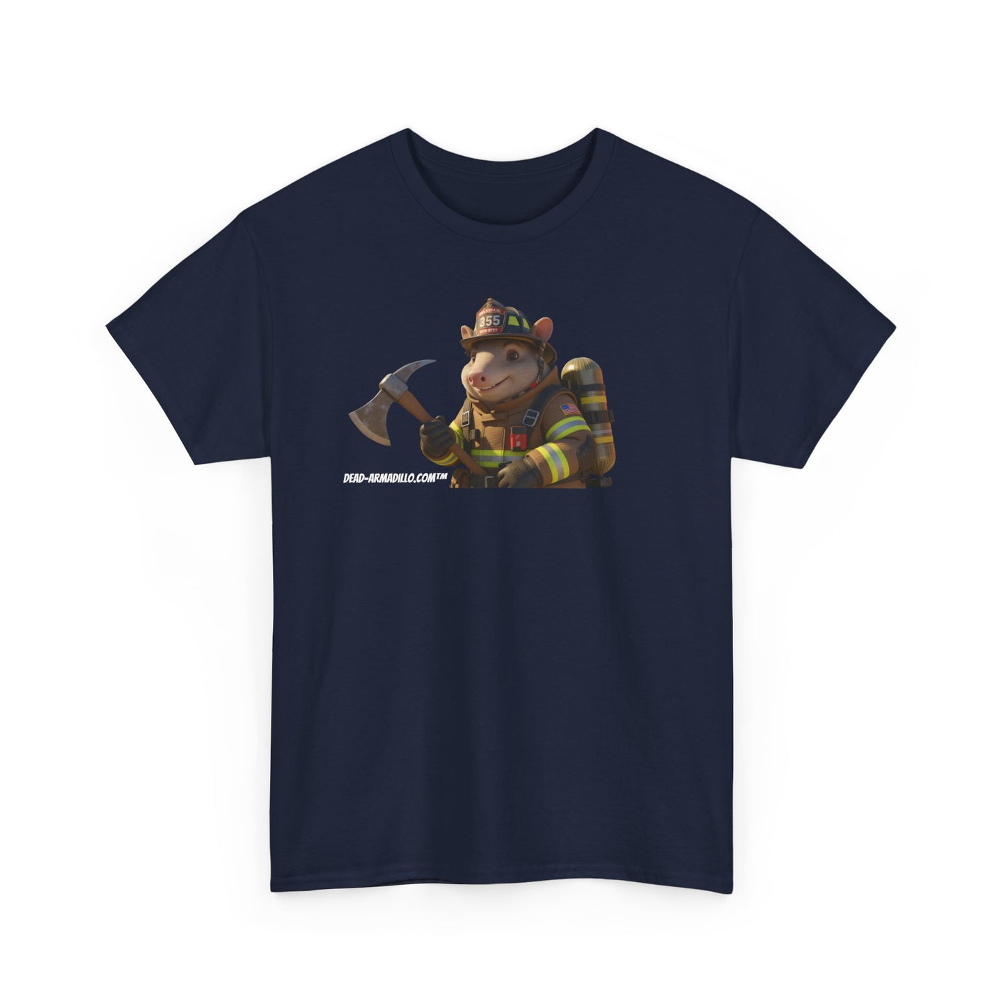 Firefighter Armadillo Tee |  Custom Two Sided Print  | Graphic Tee | Unisex Heavy Cotton Shirt | Fun Animal T-Shirt