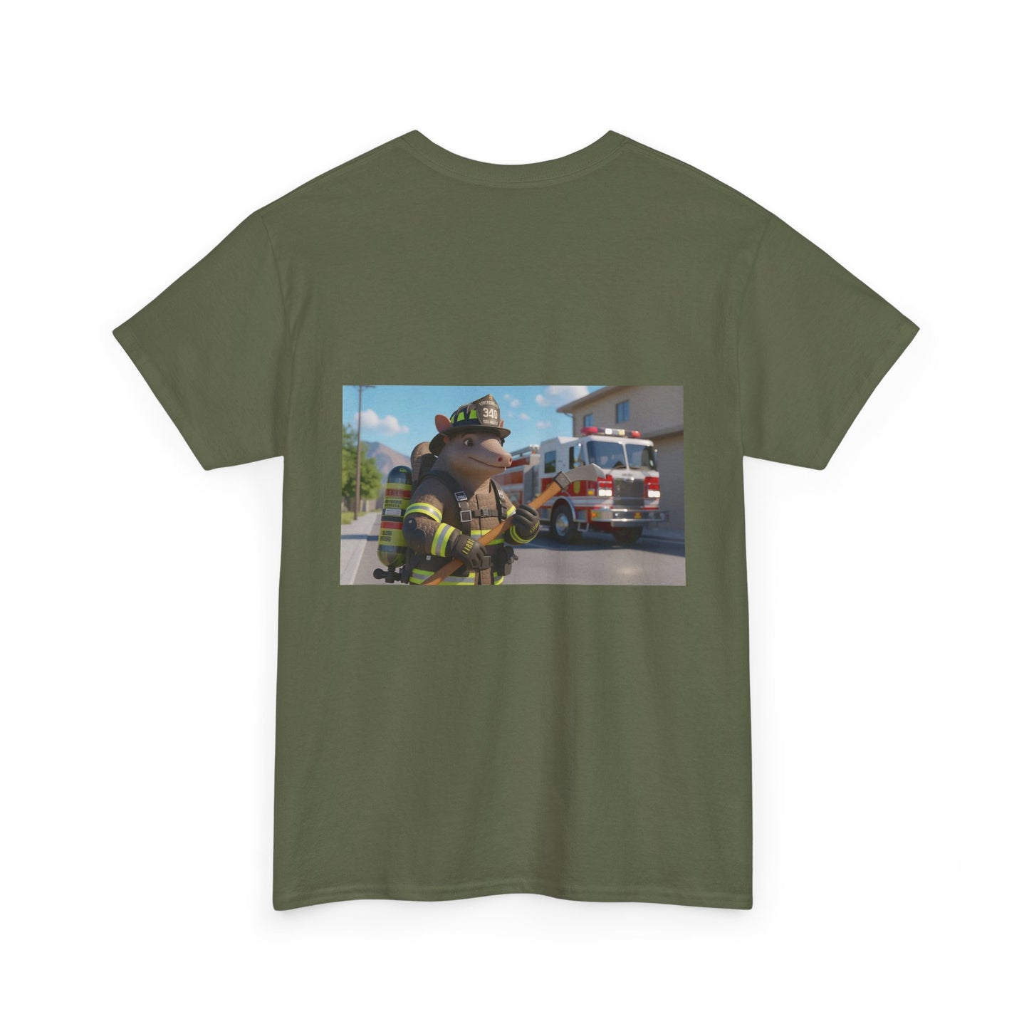 Firefighter Armadillo Tee |  Custom Two Sided Print  | Graphic Tee | Unisex Heavy Cotton Shirt | Fun Animal T-Shirt