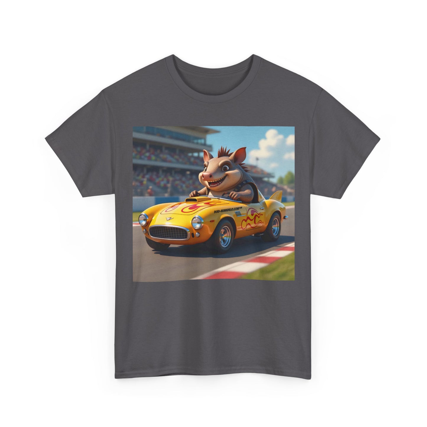 Cute Armadillo in Racing Car | Kids Sizing | Armadillo Racing | 2 sided Print  Tee | Dead-Armadillo.com