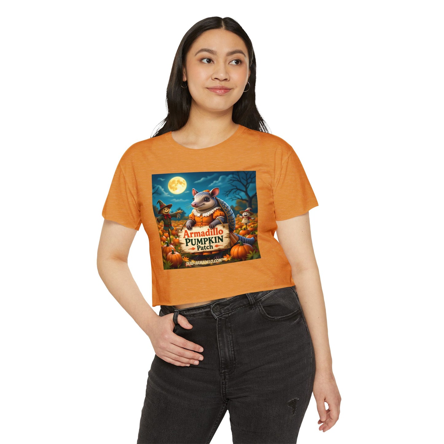 Armadillo Pumpkin Patch Crop Top — Women’s Halloween Festival Tee