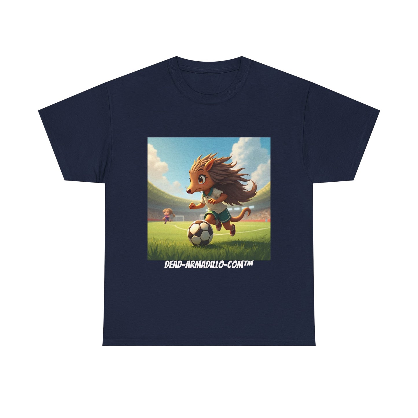 Adults Soccer Armadillo T-Shirt | Cute Playing Soccer Graphic Tee | with Background