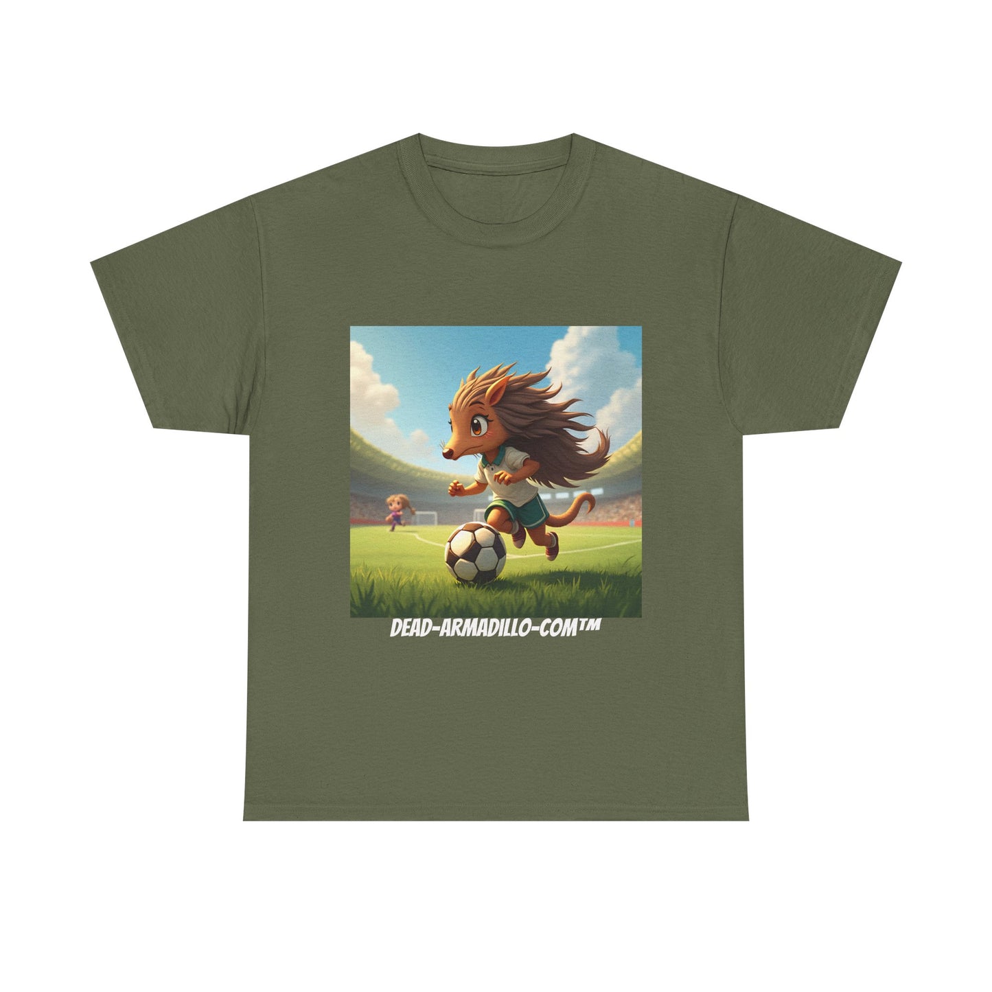 Adults Soccer Armadillo T-Shirt | Cute Playing Soccer Graphic Tee | with Background