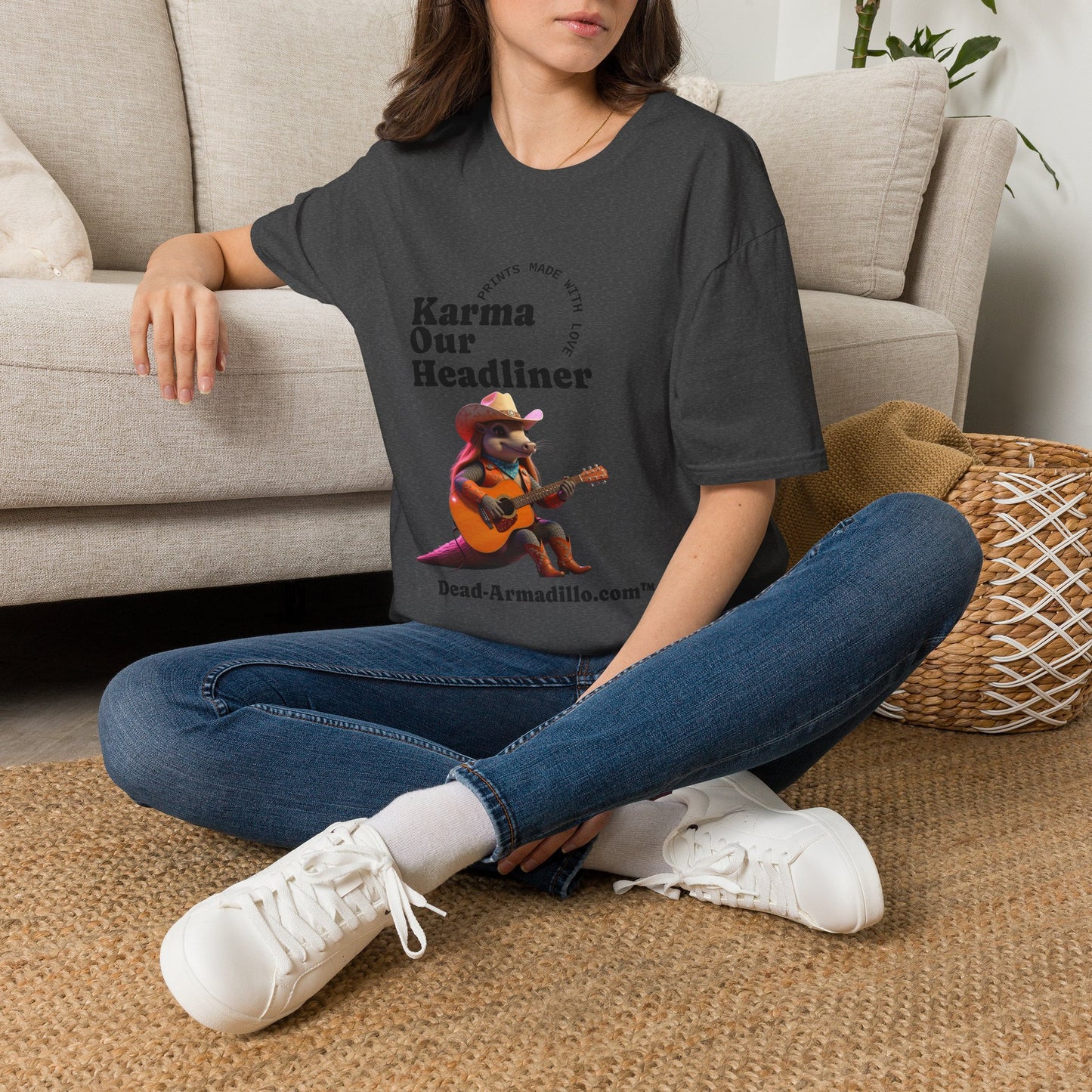 Karma "Our Headliner" | Playing Guitar Graphic Tee | Dead-Armadillo.com™