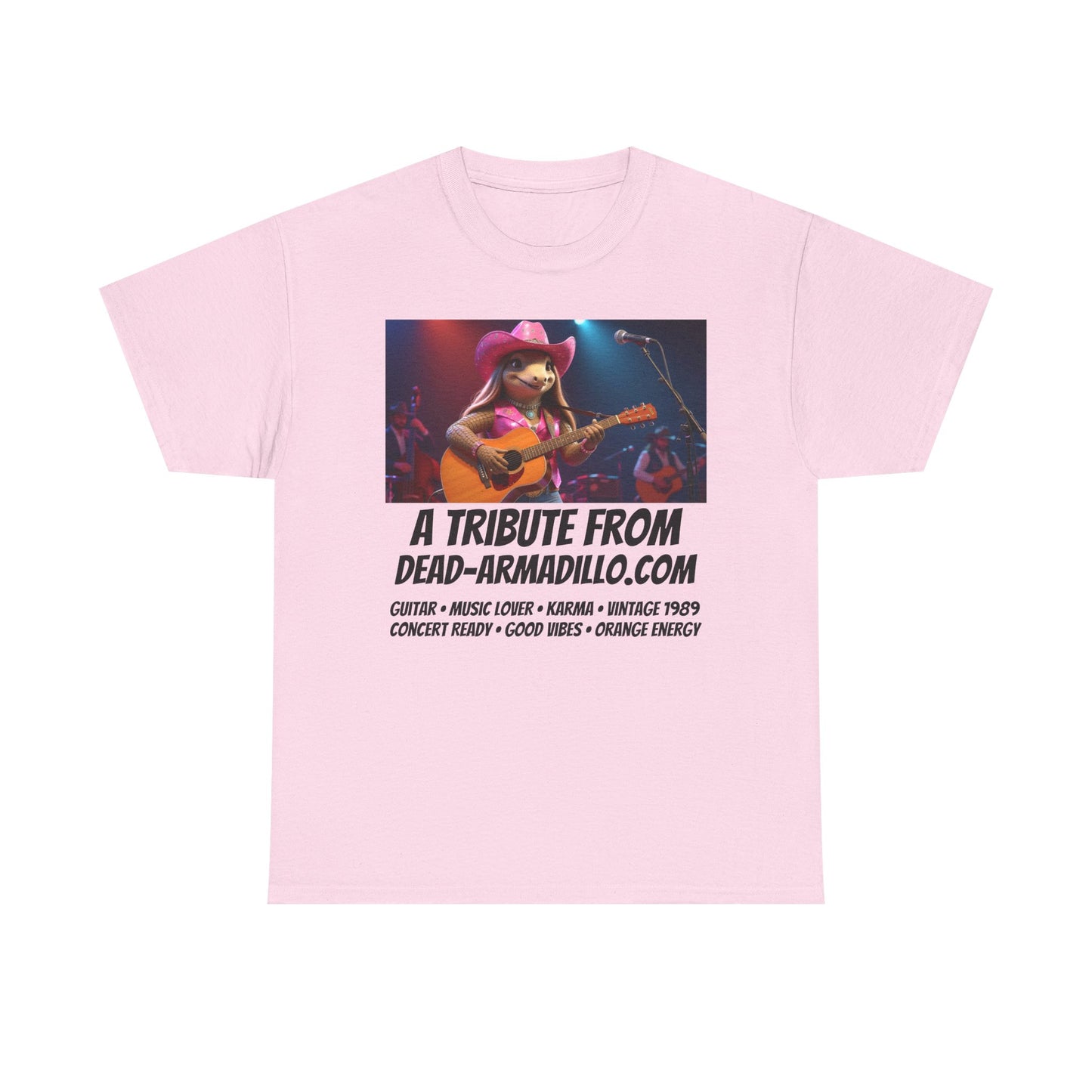 "Armadillo playing the Guitar | Tribute | Karma | Swifties | World Tour | Orange | Fun Graphic Design | Perfect for Casual Wear | Music Lovers | Concerts | Gift for Friends"