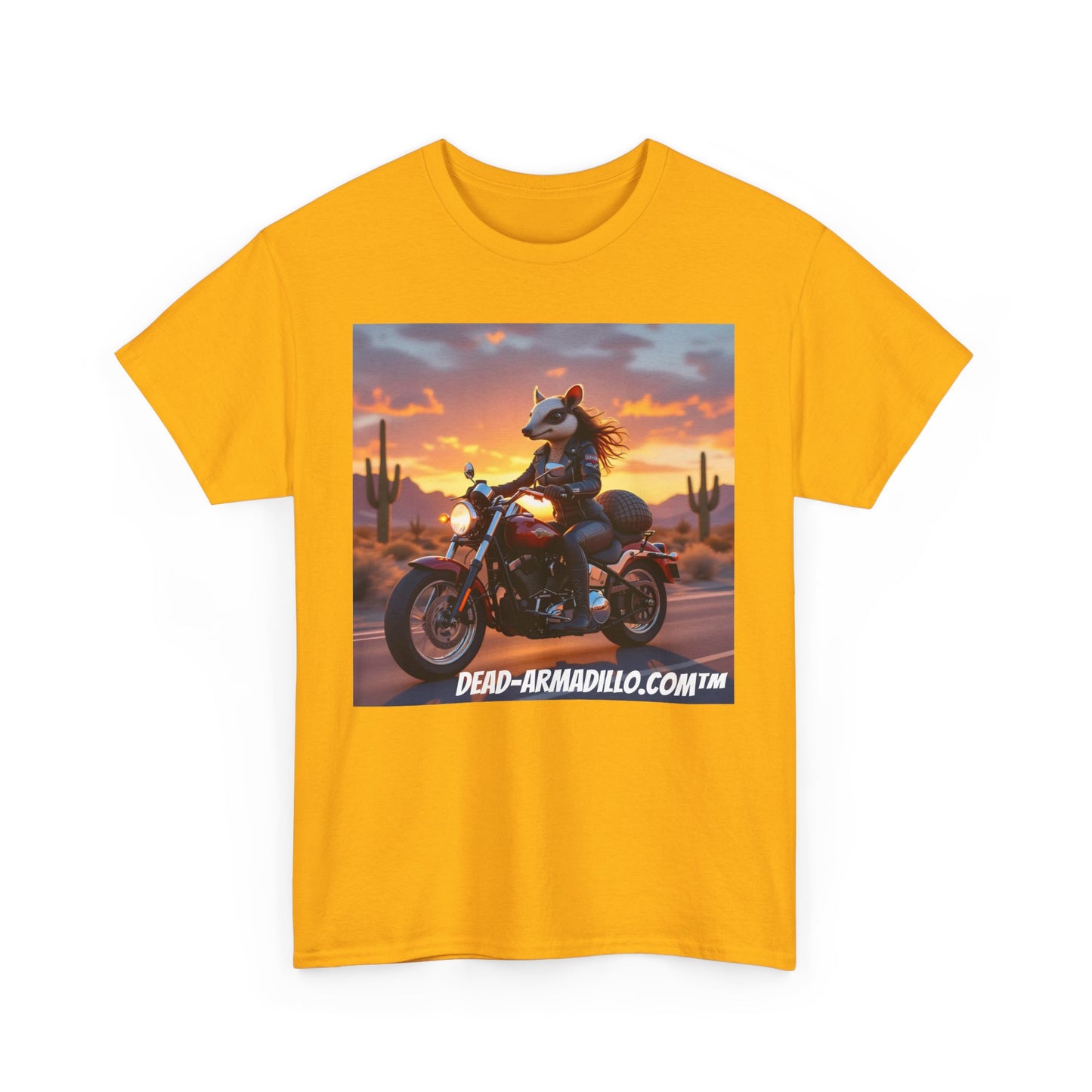 "Women's Biker Tee | Custom made by  Dead-Armadillo.com™  | Armadillo themed | Unisex Heavy Cotton Shirt | Your Adventure awaits | Road Trip Apparel"