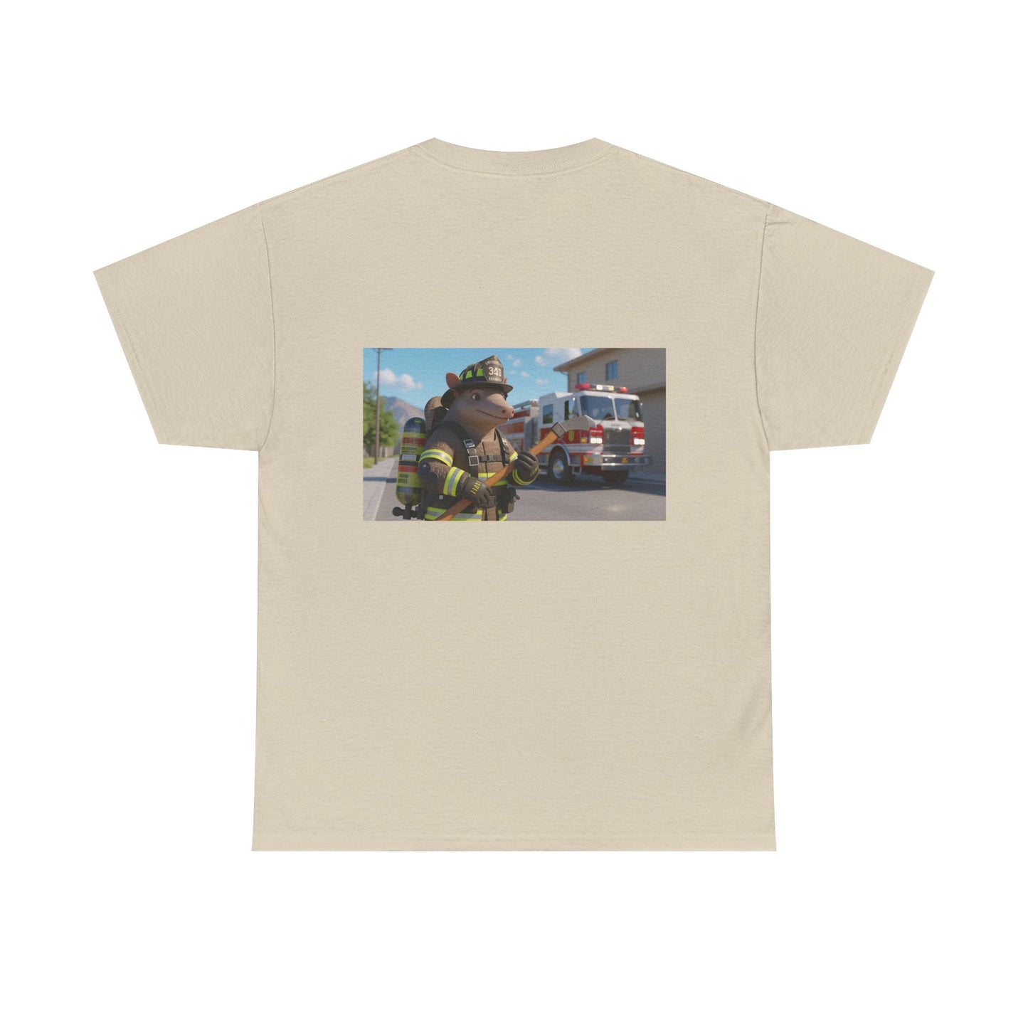 Firefighter Armadillo Tee | Custom Two Sided Print | Graphic Tee | Unisex Heavy Cotton Shirt | Fun Animal T-Shirt