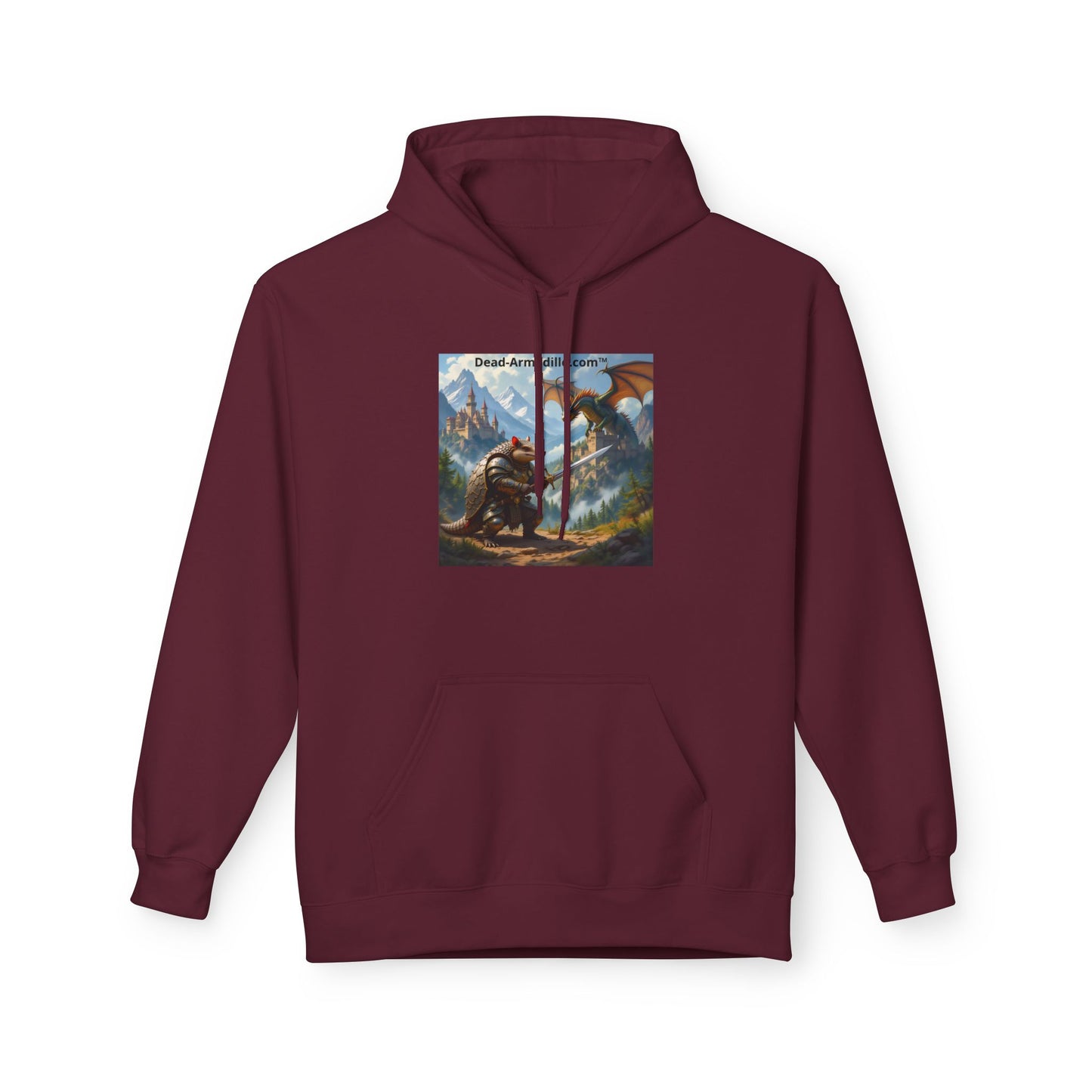 Arlo the Armadillo | Gamer Hoodie | Fantasy Mountain Scene | with Dragon and Castles