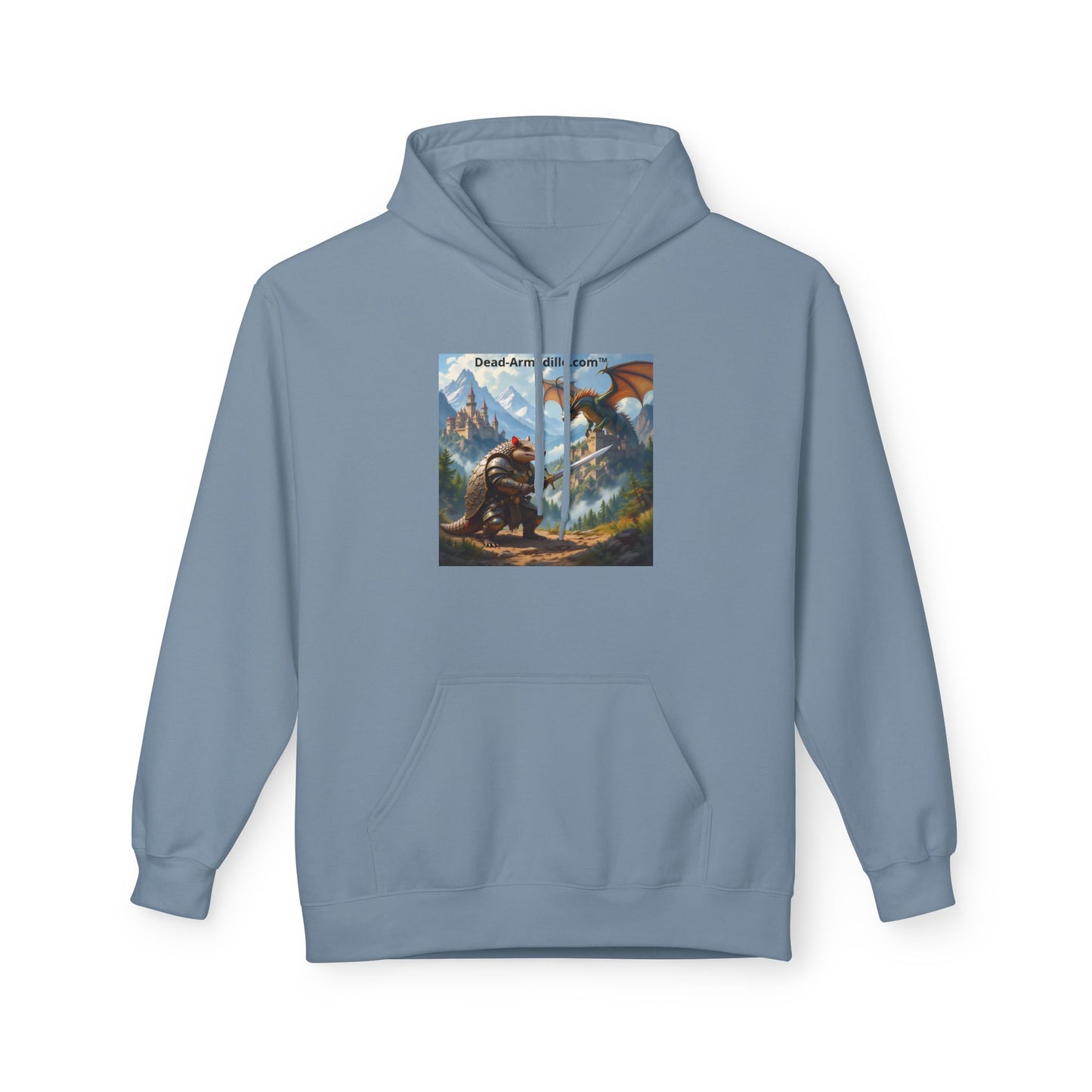 Arlo the Armadillo | Gamer Hoodie | Fantasy Mountain Scene | with Dragon and Castles